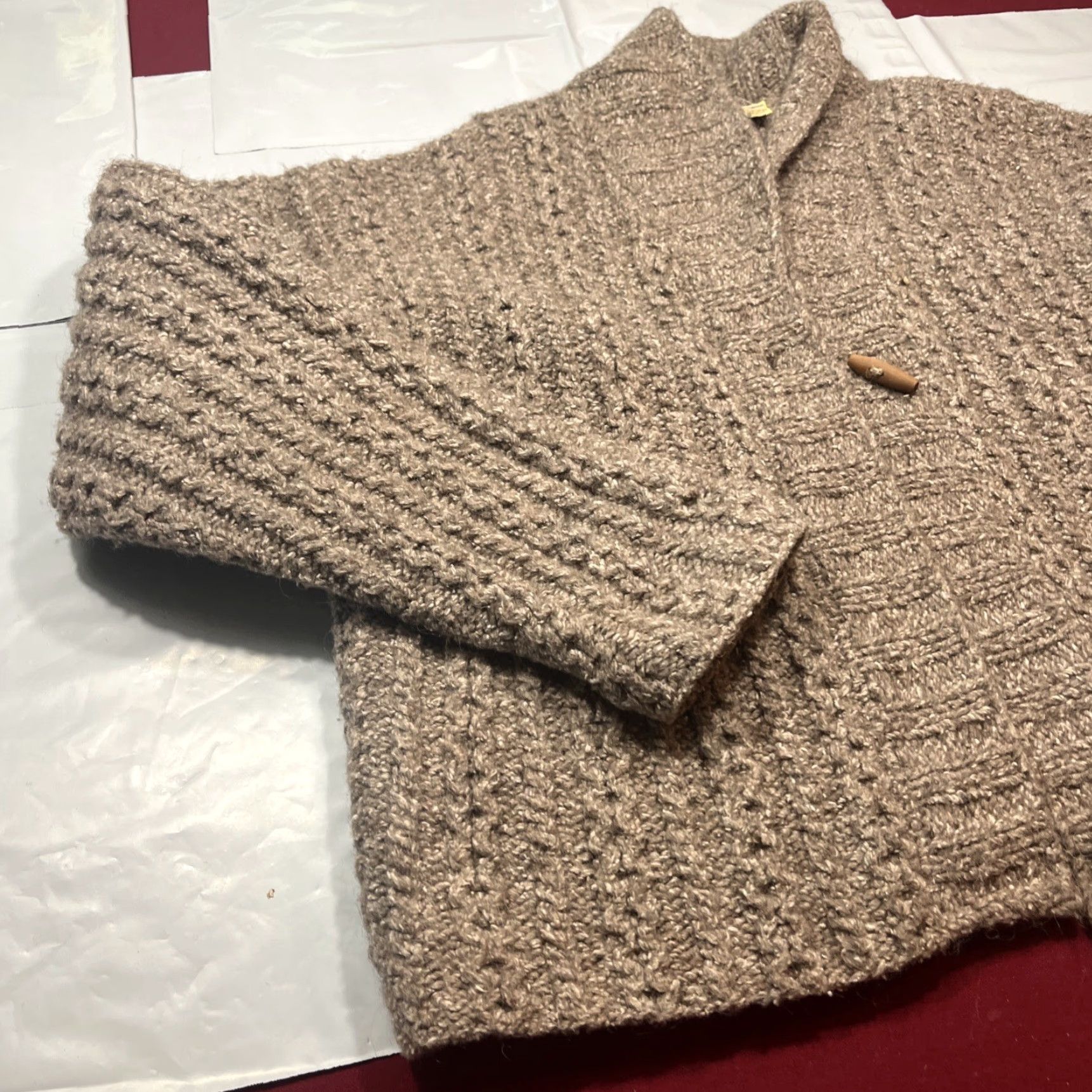 Vintage VINTAGE Purple Mountain Brown Sweater Wool Hand Knit Cardigan Toggle Button Cowl Neck S Women Cardigan Knit Chunky Bohemian Fall Winter Classic Size S / US 4 / IT 40 - 4 Thumbnail