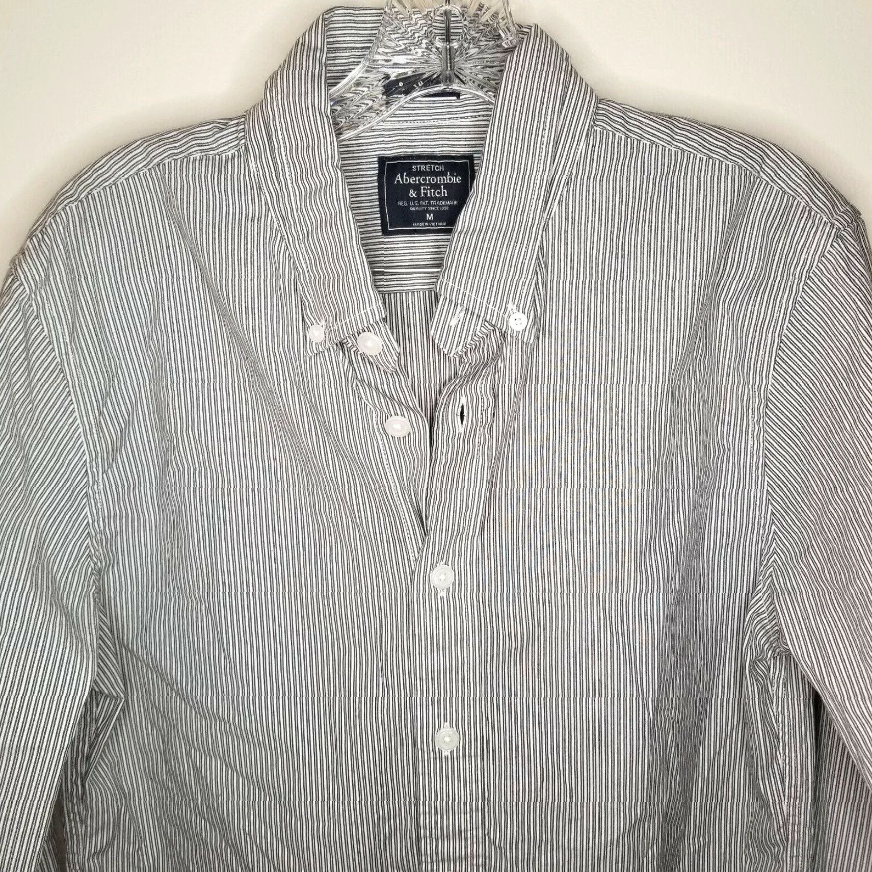 Abercrombie & Fitch ABERCROMBIE & FITCH Slim Fit Long Sleeve Button-Up Shirt Gray Striped Adult Medium Mens Size US M / EU 48-50 / 2 - 2 Thumbnail