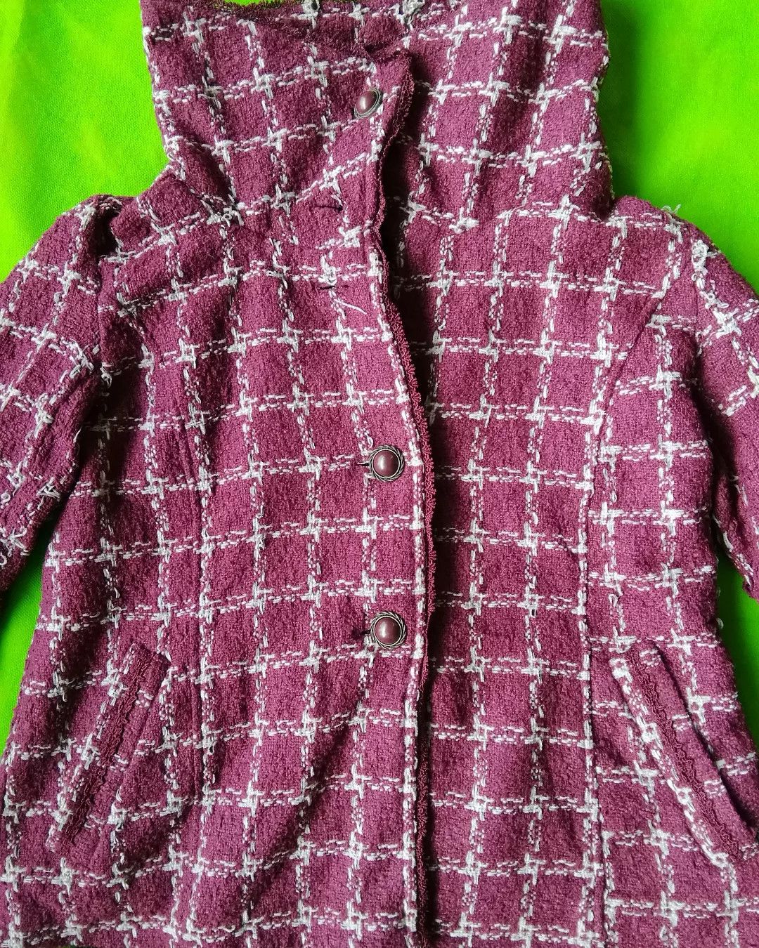 LIZ LISA Axes Femme Tweed Burgundy Lace Fur Cuff Jacket Japan Size S / US 4 / IT 40 - 2 Thumbnail