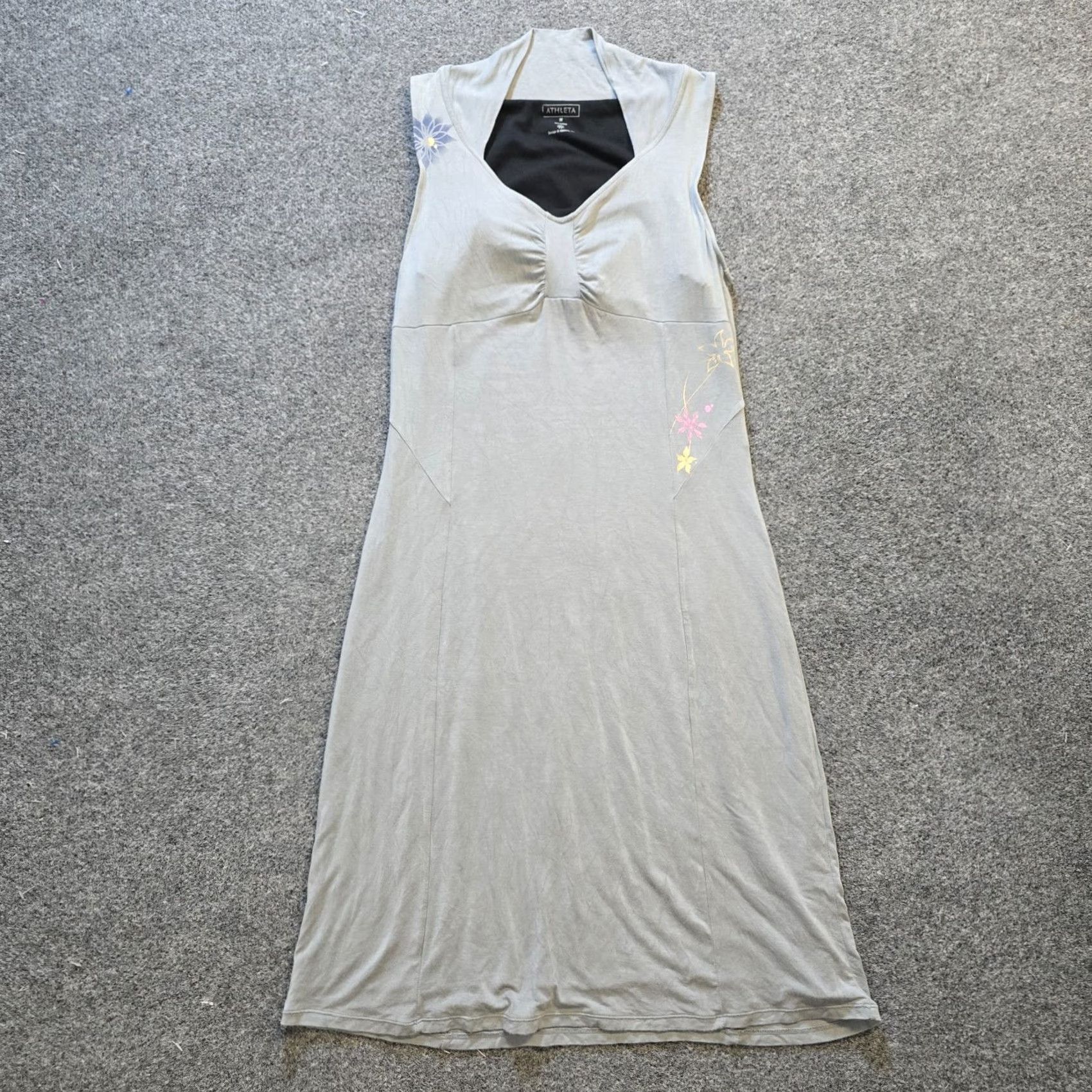 Athleta VINTAGE Athleta Dress Womens Medium Gray Midi Painted Art Lined Y2K Casual Sheath Sleeveless V-Neck Pullover Size M / US 6-8 / IT 42-44 - 2 Thumbnail