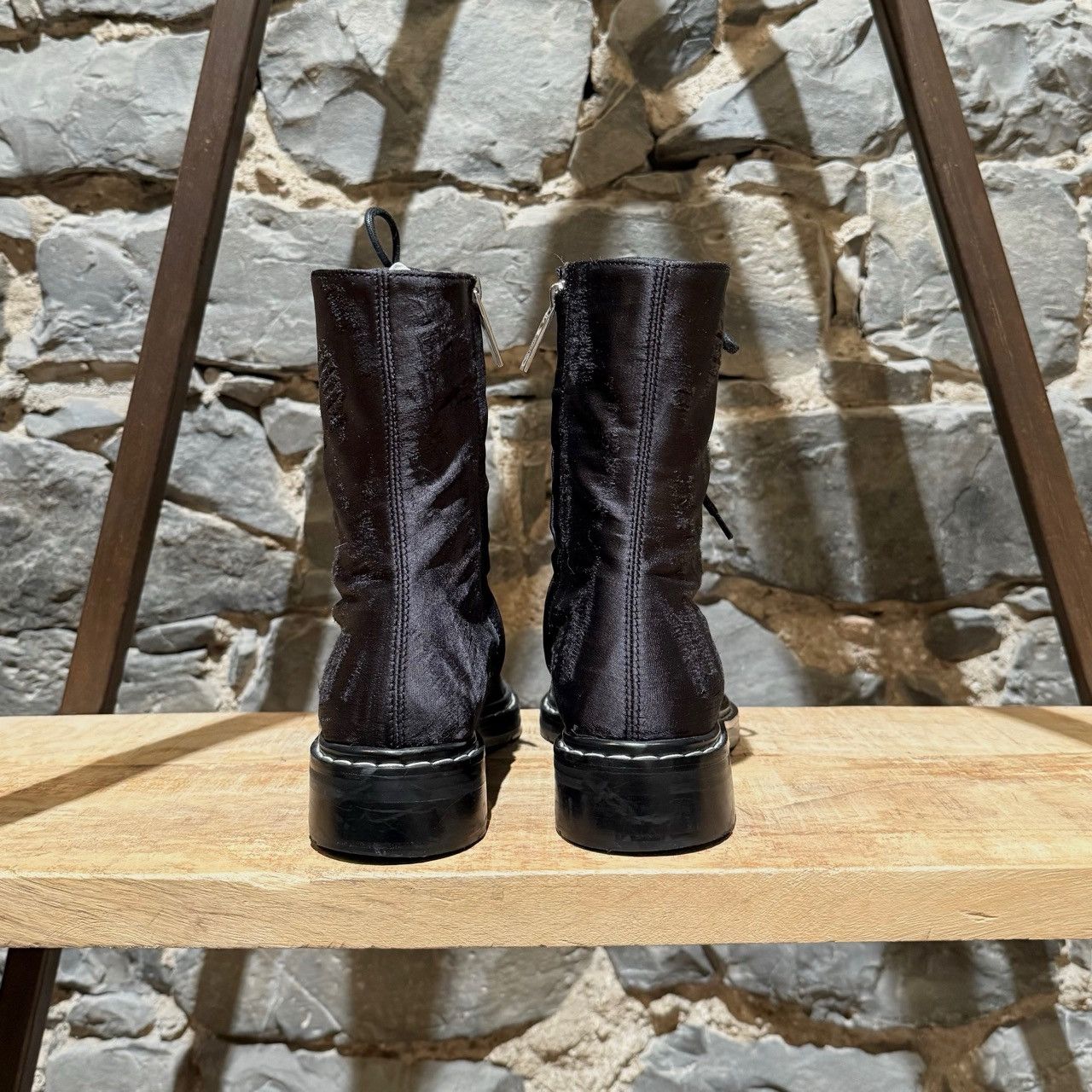 The Row The Row Charcoal Silk Wool Fara Distressed Combat Boots Size US 5.5 / IT 35.5 - 5 Thumbnail