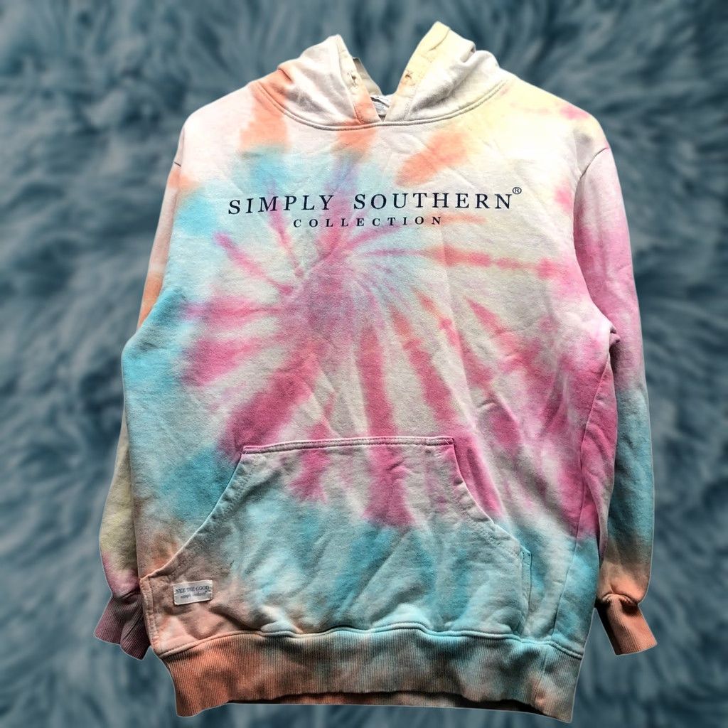Vintage Simply Southern Sweatshirt Hoodie Womens Small S Graphic Tie Dye Blue Orange Pink White Crew Neck Pullover Pockets All Seasons Casual Size S / US 4 / IT 40 - 1 Thumbnail