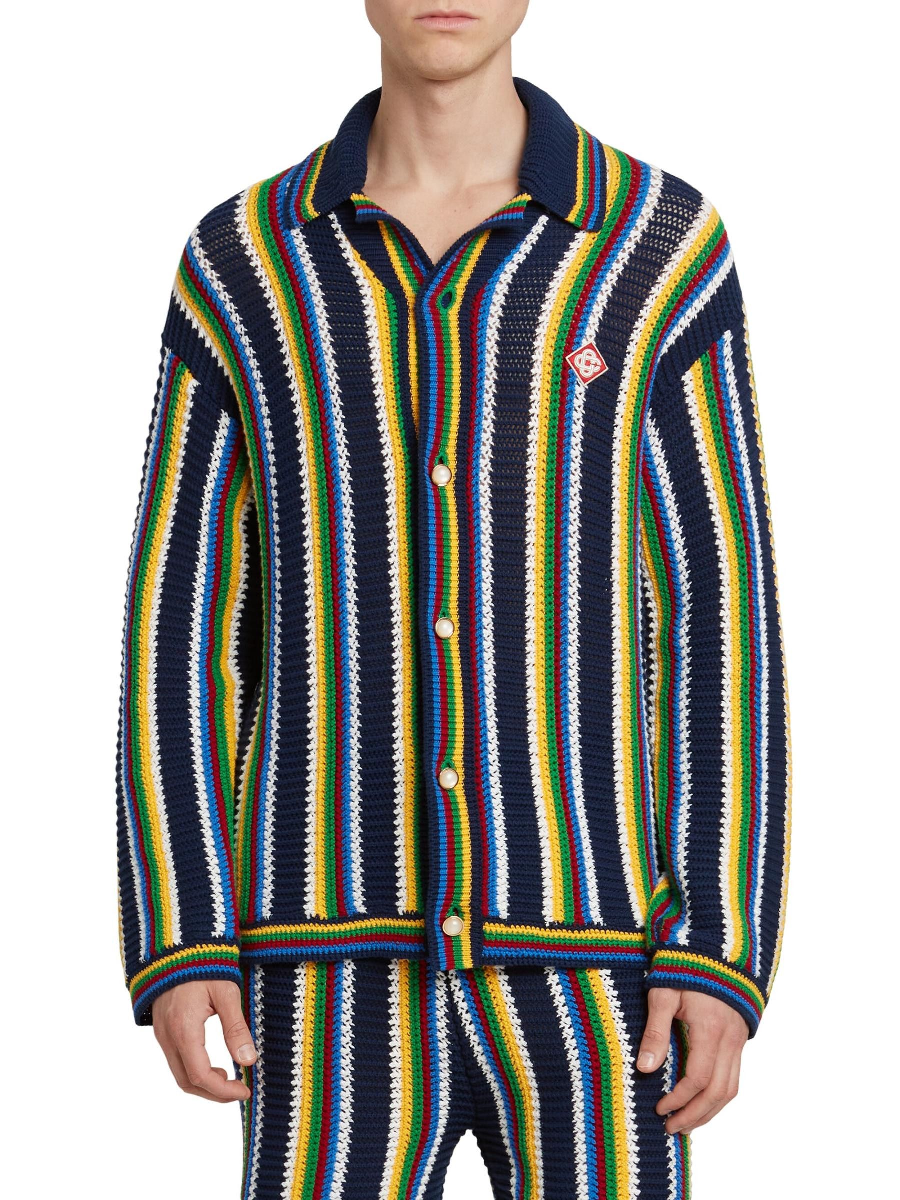 Casablanca os11x0725 Striped Crocheted Cotton-Blend Long-Sleeve Shirt Size US S / EU 44-46 / 1 - 2 Thumbnail