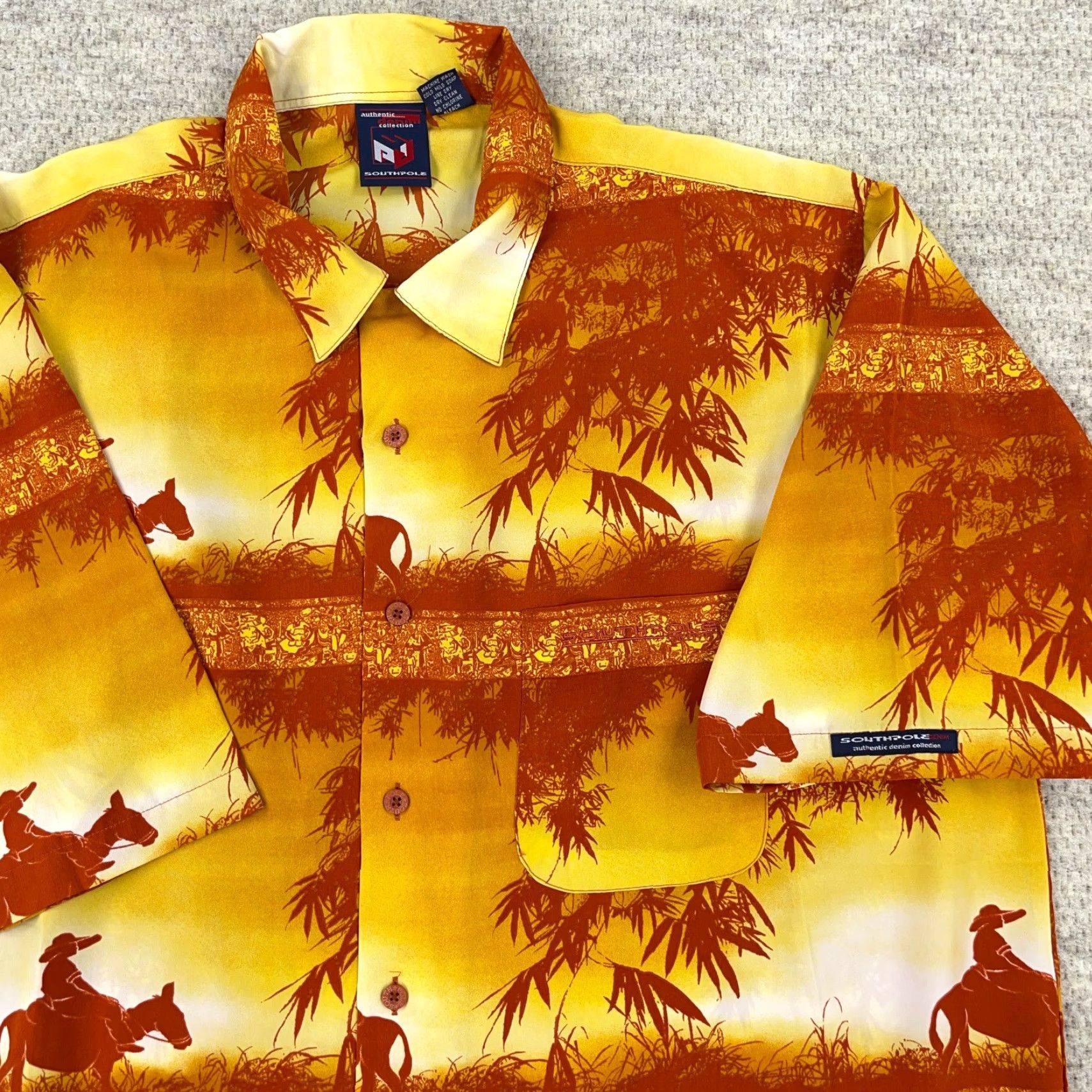 Southpole VINTAGE South Pole Shirt Men 2XL Orange Button Up All Over AOP Geometric 90s Classic Size US XXL / EU 58 / 5 - 3 Thumbnail