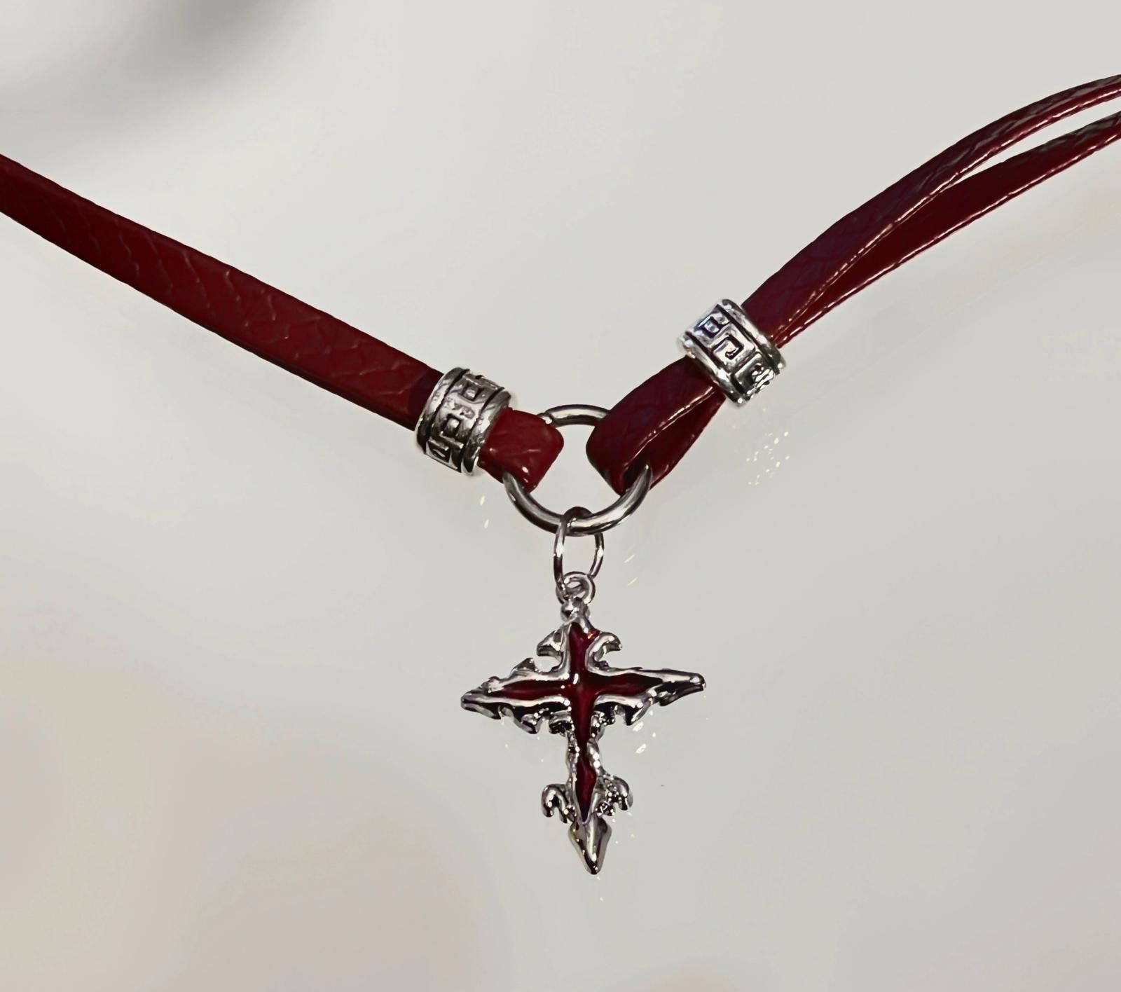 Jewelry Red Leather Cross Charm Choker Necklace, Gothic Jewelry Size ONE SIZE - 3 Thumbnail