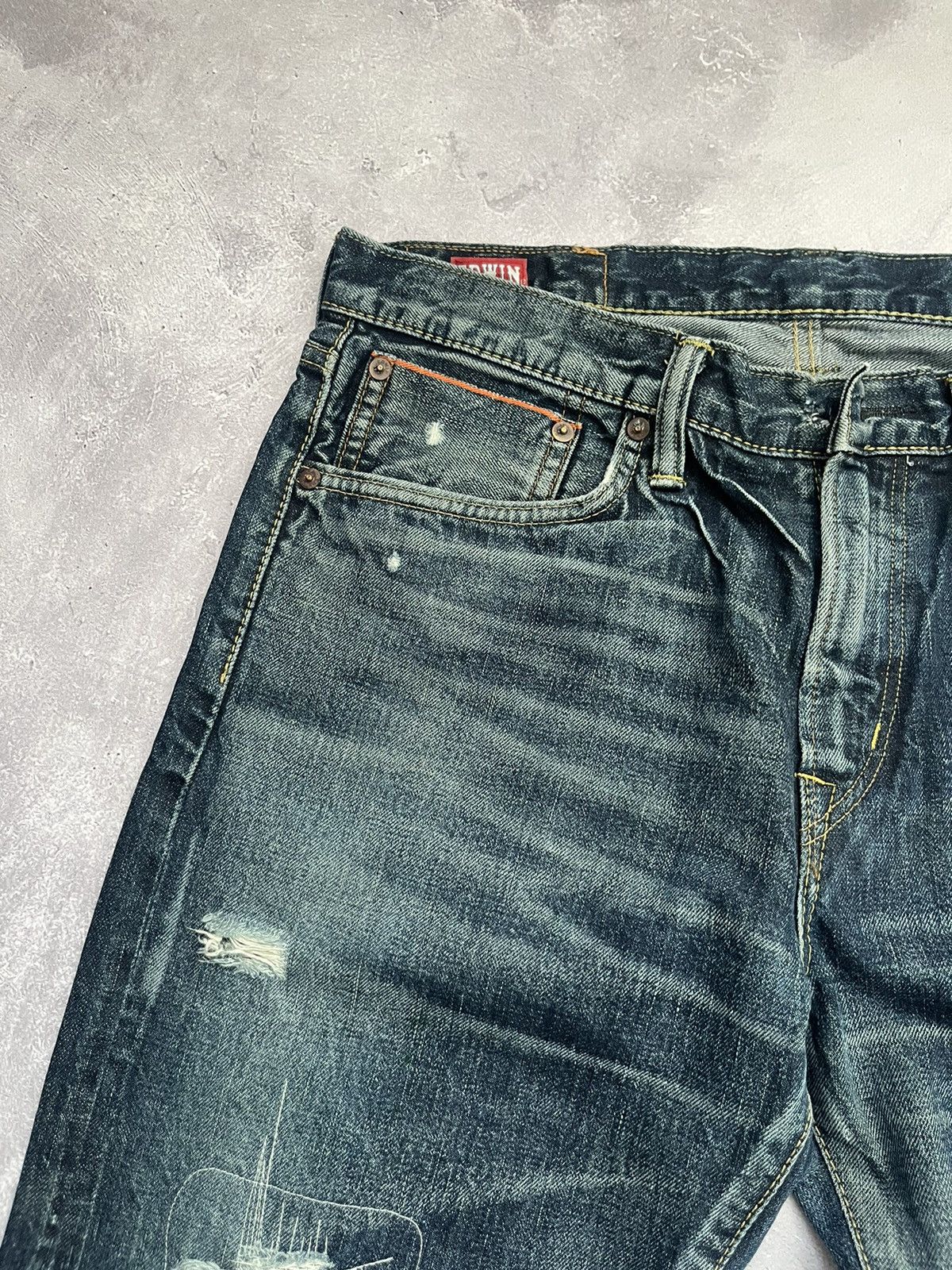 Edwin Vtg Edwin Distressed Mudwash Selvage Denim Pants Jeans 31x33 Size US 31 - 8 Thumbnail
