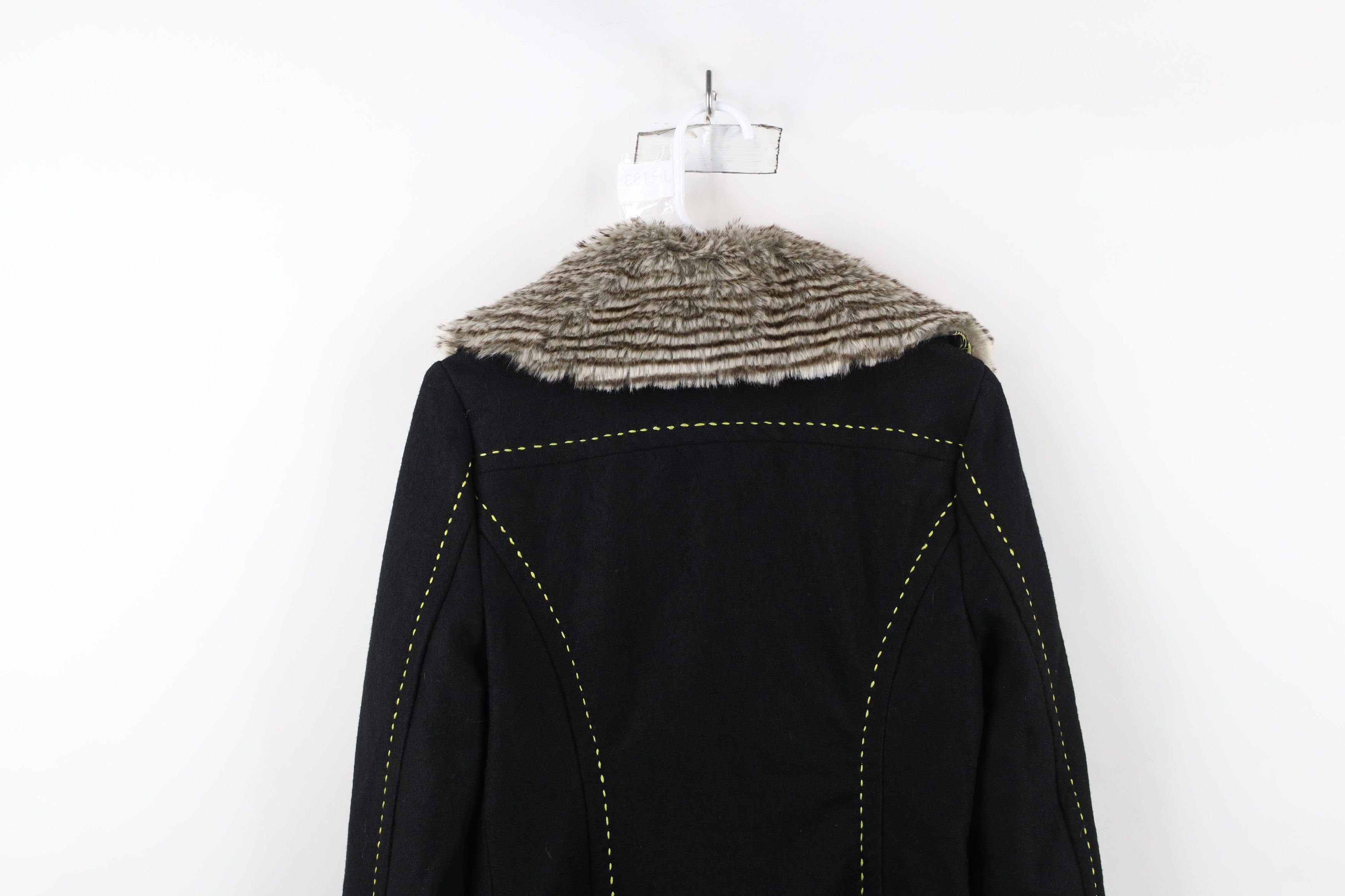 Vintage New Buckle BKE Fur Trim Wool Pennylane Peacoat Jacket Black Size S / US 4 / IT 40 - 12 Thumbnail