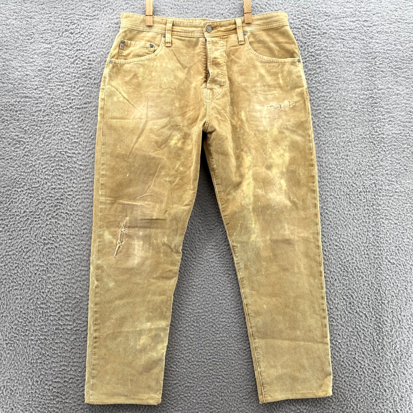 Vintage AG Adriano Goldschmied The Clyfton Corduroy Jeans Men's 32x28 Beige 90s Grunge Workwear Durable Relaxed Jeans Mens Size US 32 / EU 48 - 2 Thumbnail