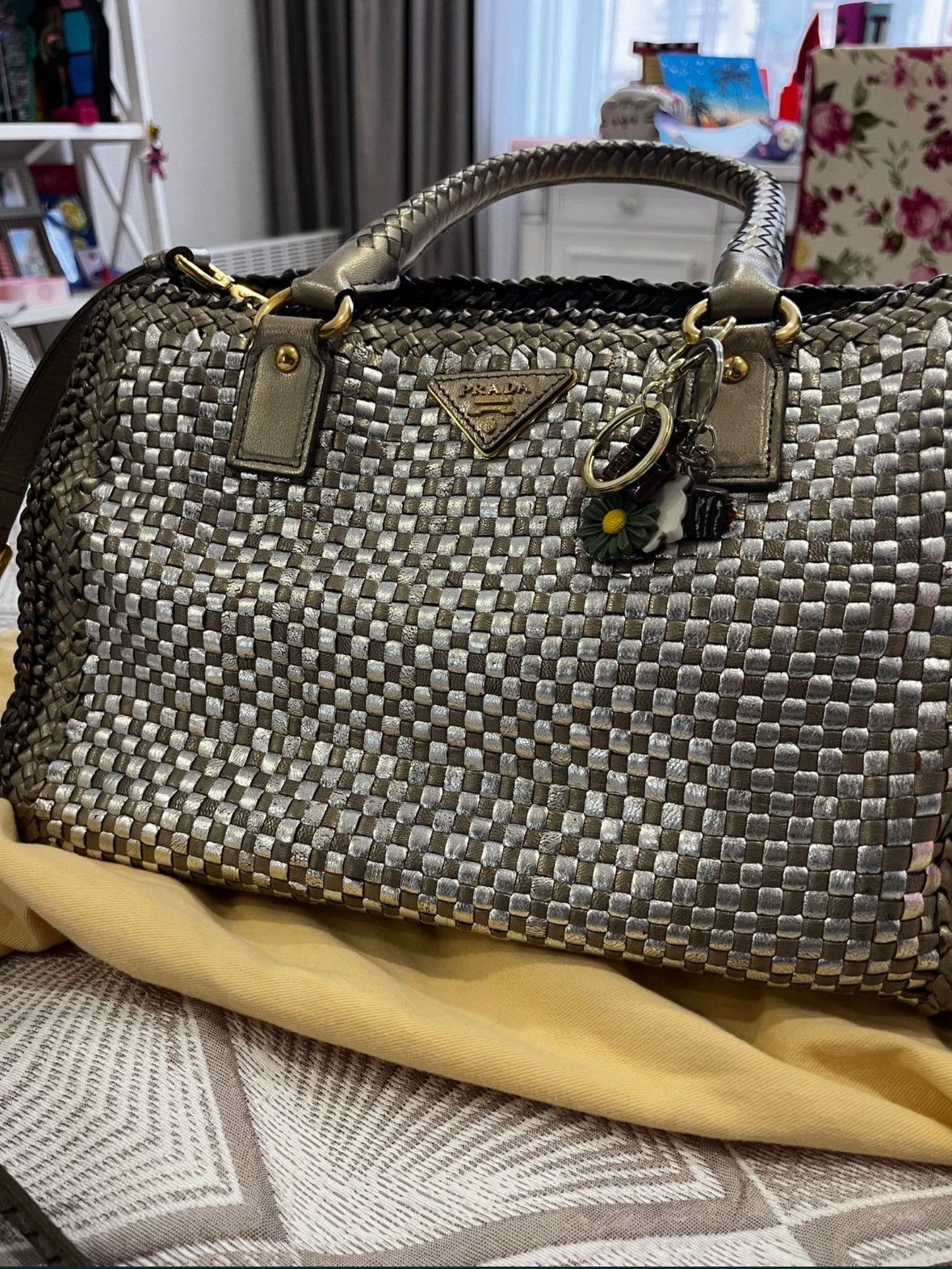 Archival Clothing x Italian Designers Limited Prada Madras Leather Tote Shoulder Hand Bag, Men's