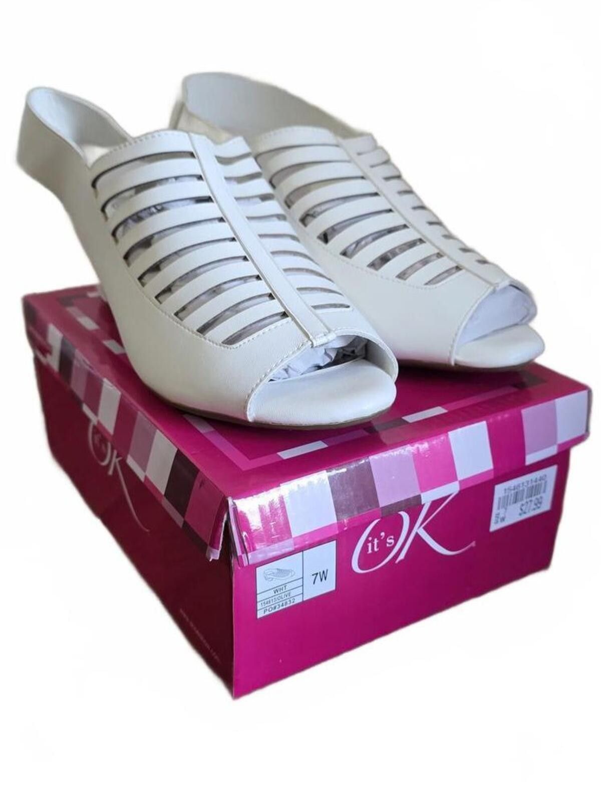 Other It's OK White Peep Toe Slingback Heels Size 7W Comfortable Size US 7 / IT 37 - 3 Thumbnail