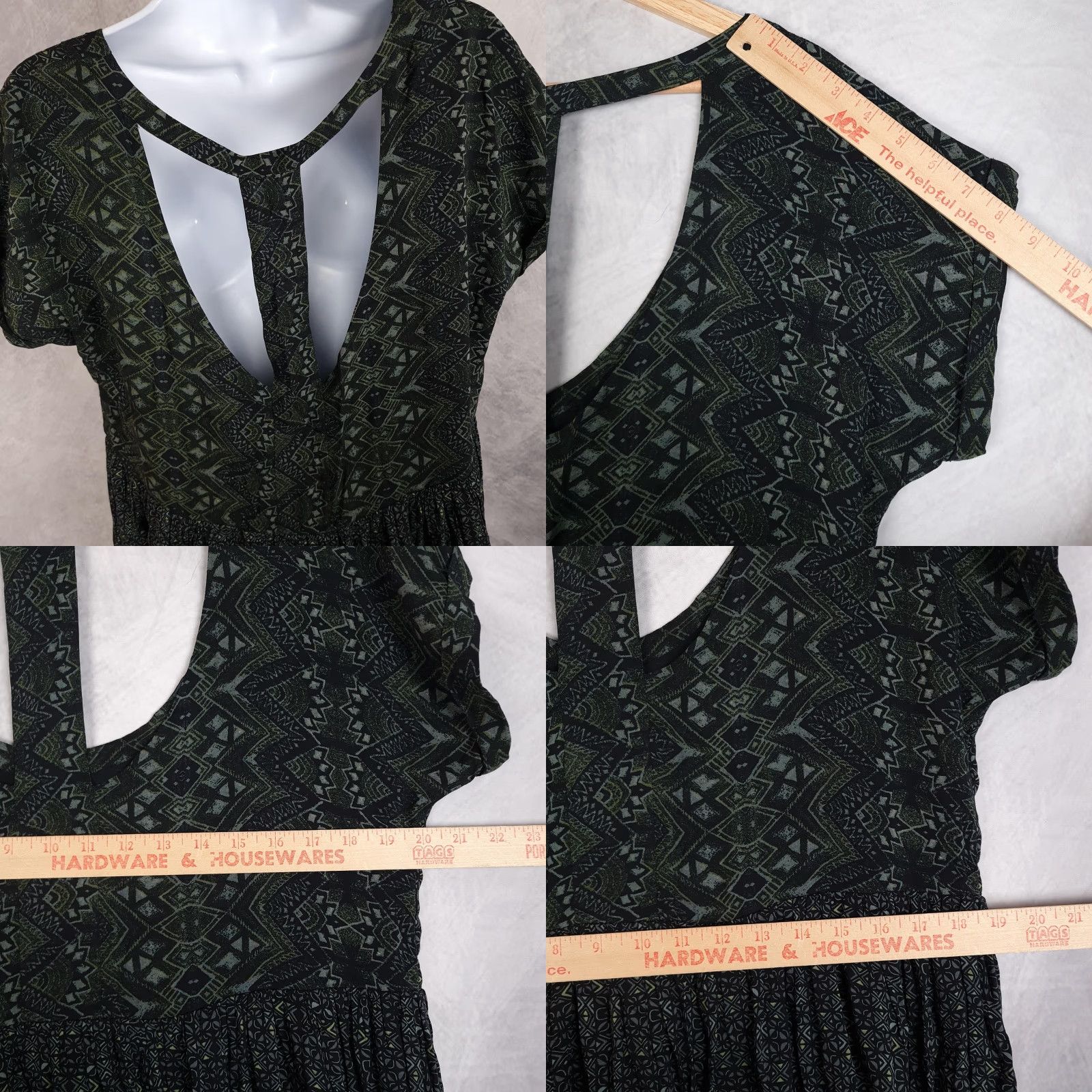 Free People Free People Dress Womens L Green Geometric Trapeze Swing Mini Scoop Back Cap Sleeve Pockets Size L / US 10 / IT 46 - 10 Thumbnail