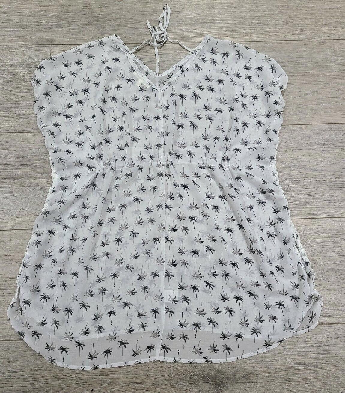 Designer Beach Cover Up Small Sheer Palm Tree white short sleeve Size ONE SIZE - 5 Thumbnail
