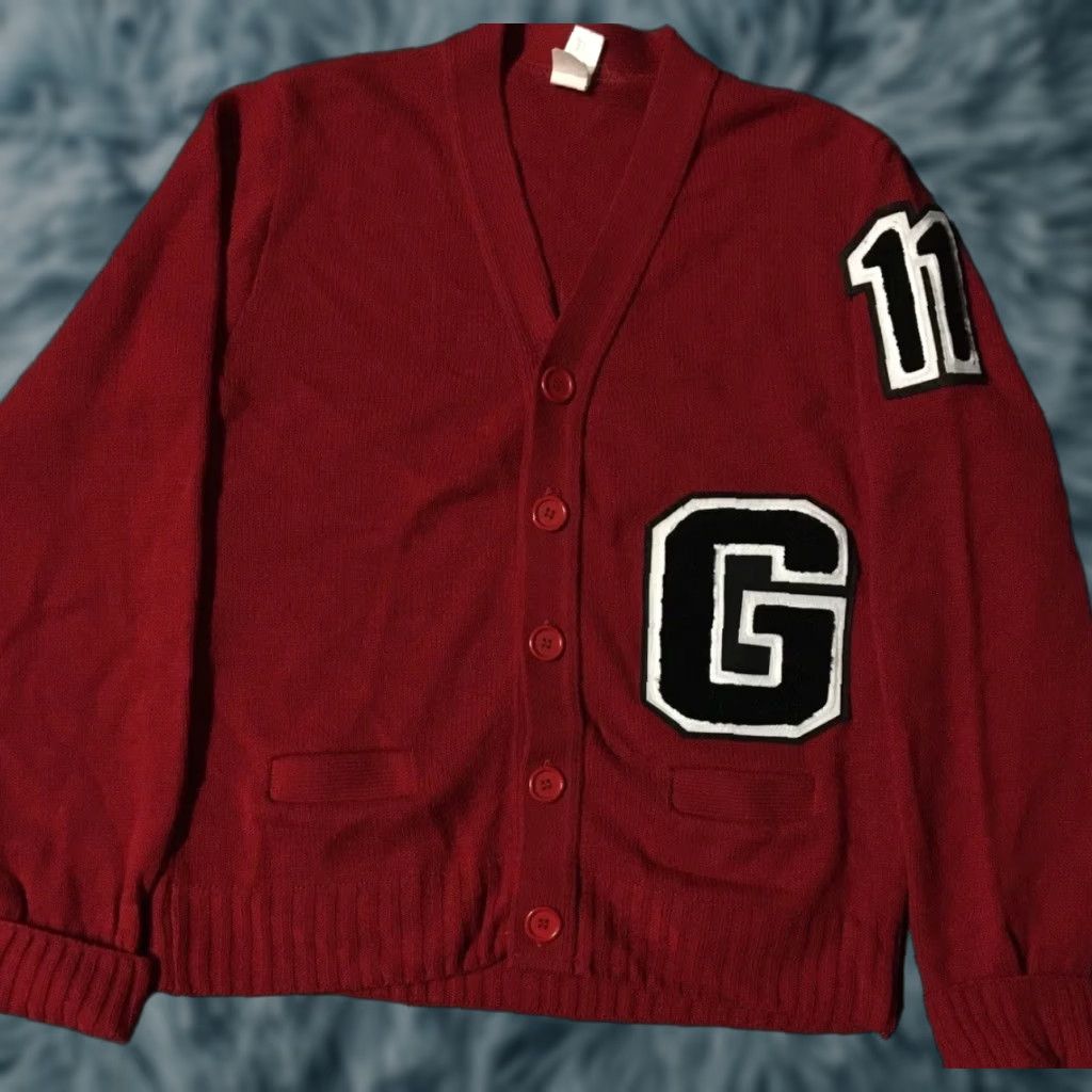 Vintage VINTAGE Track & Field Sweater Shirt Mens S Red 90s 80s Varsity Letterman Knit Cardigan Football College USA Summer/Autumn/ Winter Size US S / EU 44-46 / 1 - 1 Thumbnail