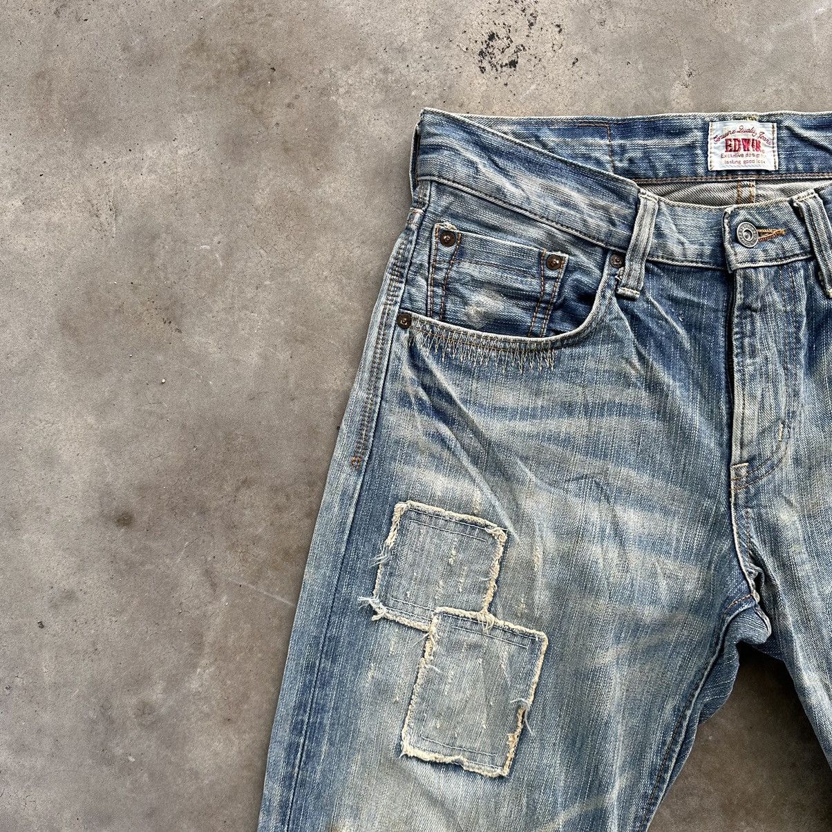 Japanese Brand Vintage 💥 Edwin Patchwork Faded Rusty Denim Jean Pant Faded Size US 32 / EU 48 - 4 Thumbnail