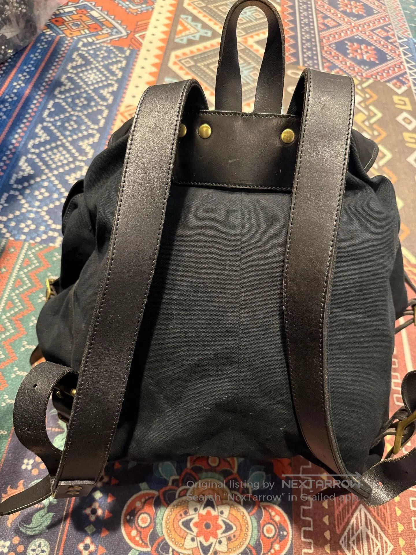 Japanese Brand Canvas and Leather Backpack. Size ONE SIZE - 2 Thumbnail