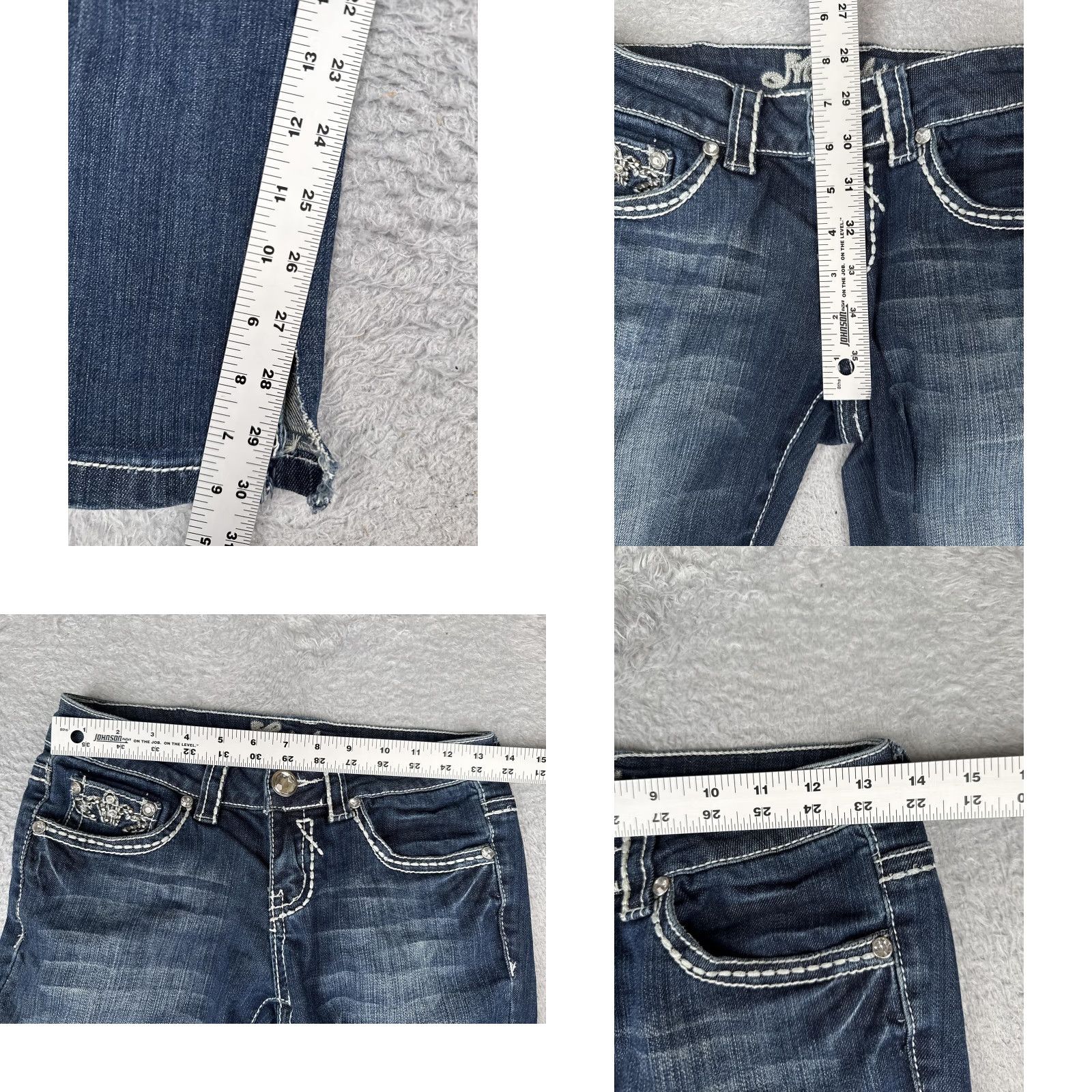 Vintage Miss Chic Icon Jeans Bootcut Juniors 7 Blue Medium Wash Mid Rise Rhinestone 26x30 Jeans Womens Retro USA Size 28" / US 6 / IT 42 - 8 Thumbnail