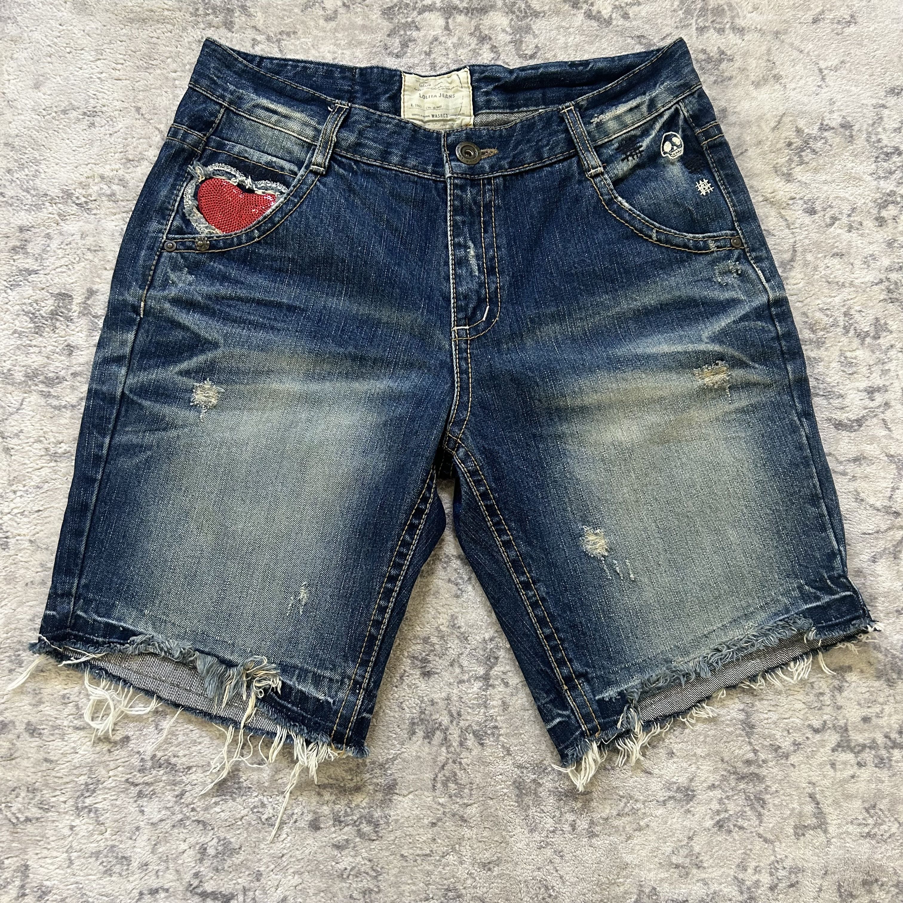 Japanese Brand Lolita Heart Jean Shorts Size 28" / US 6 / IT 42 - 1 Thumbnail