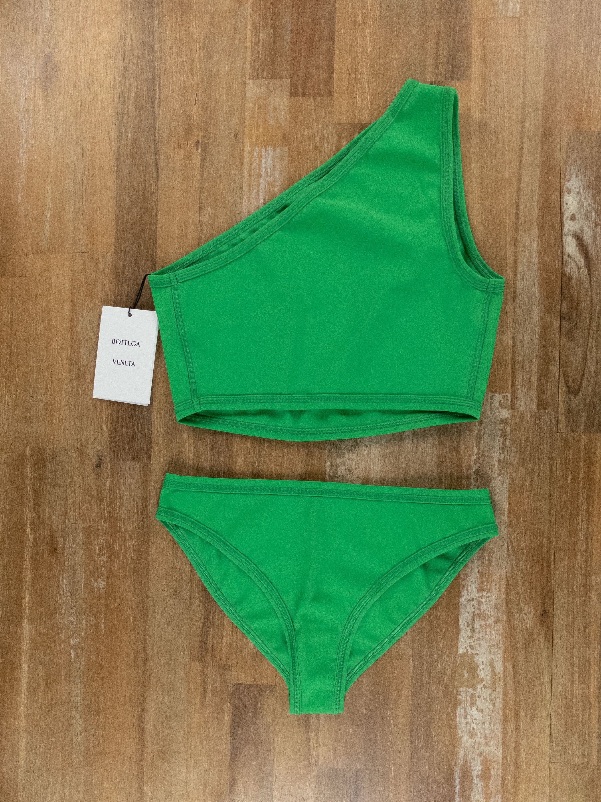 Bottega Veneta BOTTEGA VENETA green two piece one shoulder bikini swimsuit Size 28" / US 6 / IT 42 - 1 Thumbnail