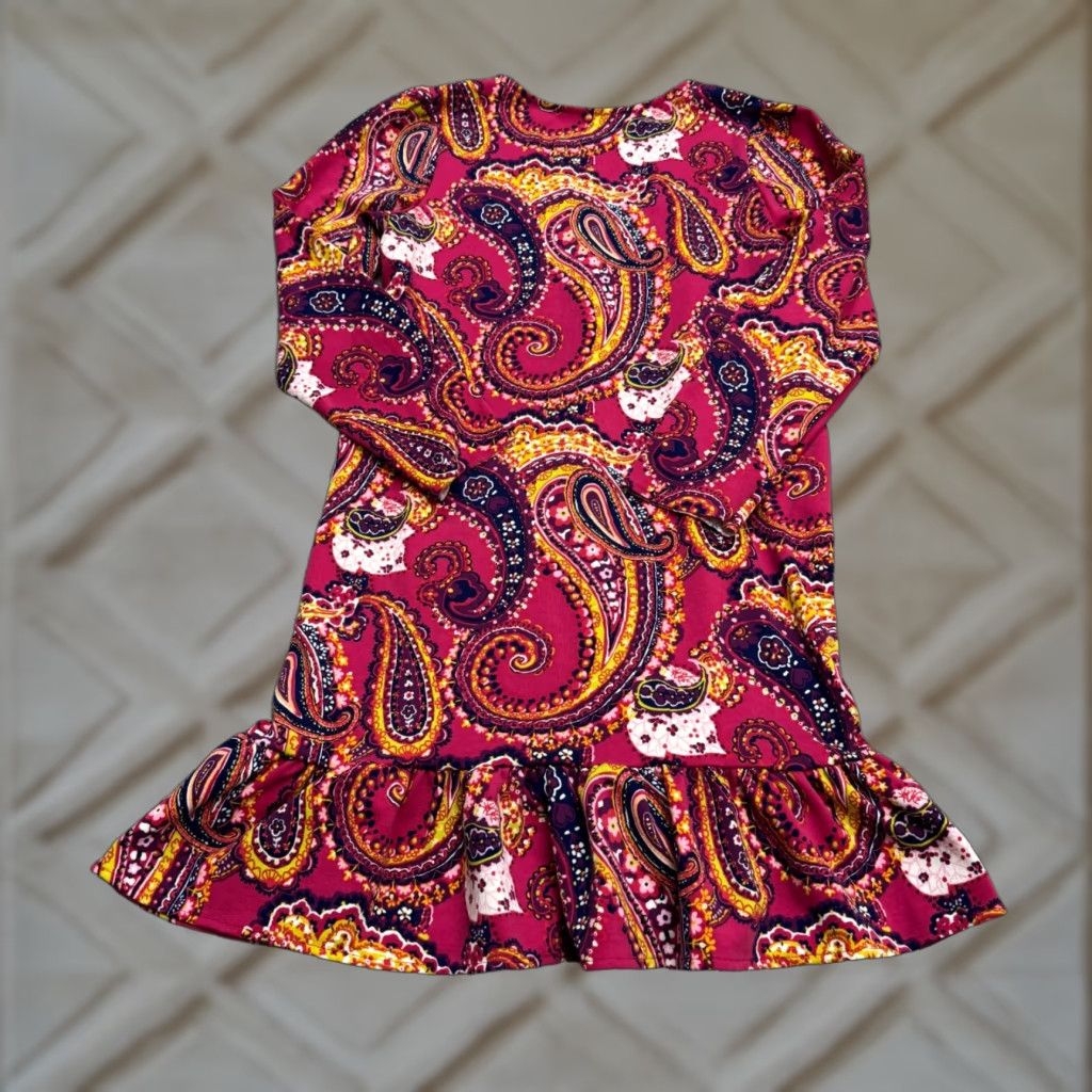 Lands' End Lands' End Paisley Ruffle Hem Shift Dress Womens XL Pink Long Sleeve Boho Casual Size XL / US 12-14 / IT 48-50 - 1 Thumbnail