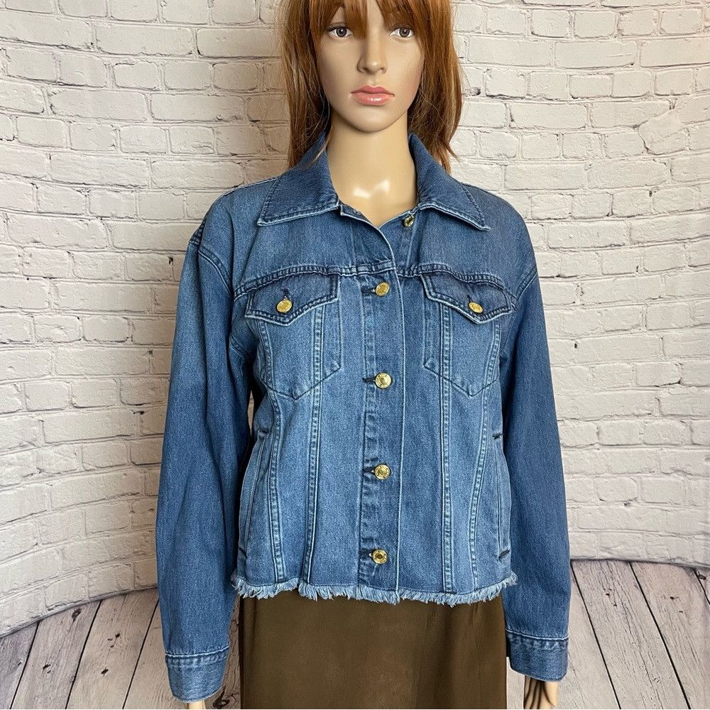 NWT New $130 Michael Kors Denim Frayed Hemline Rivera Blue