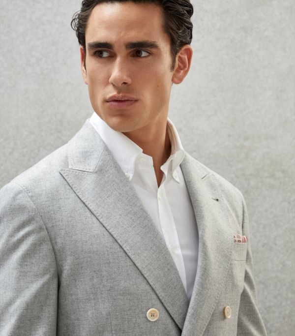 Brunello Cucinelli 0924 Double Breasted Jacket in Grey Size US XXL / EU 58 / 5 - 4 Thumbnail