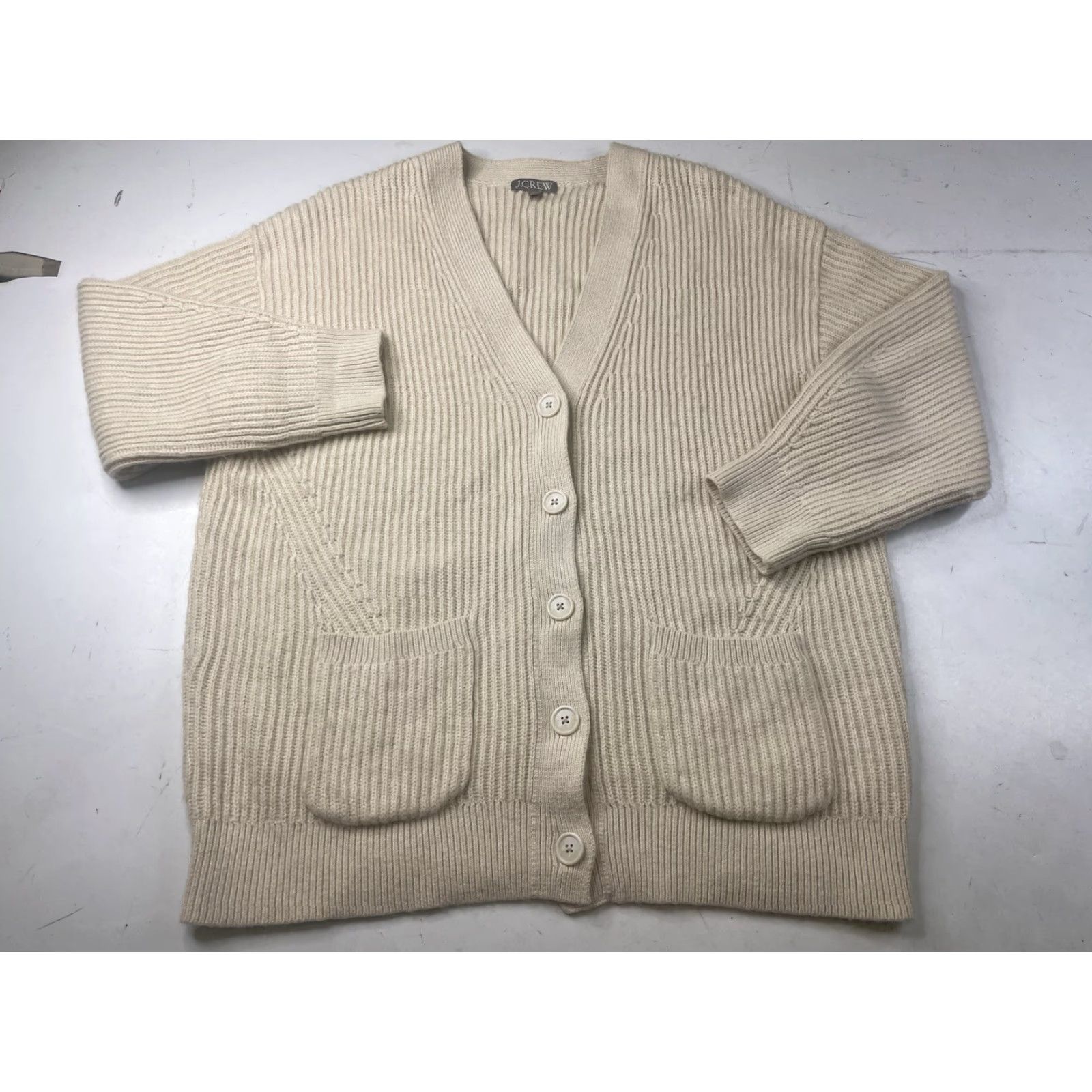 J.Crew J.CREW Sweater Cardigan Womens XL Ivory V-Neck Ribbed Alpaca Blend Knit BX468 Heavy Size XL / US 12-14 / IT 48-50 - 2 Thumbnail