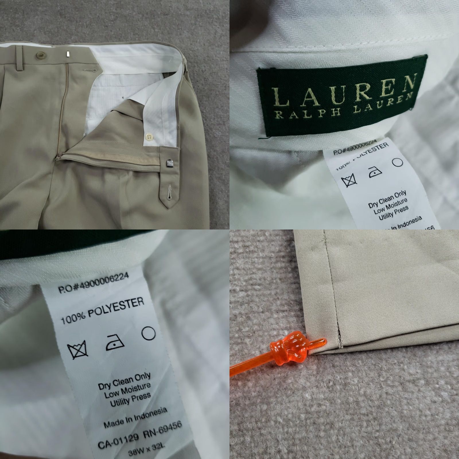 Ralph Lauren Lauren Ralph Lauren Pants Mens Dress Pants Pleated Front Beige Tan 36x33 Classic Fit ZIP Fly Pockets Button 100% Polyester Formal Workwear Mens Size US 36 / EU 52 - 8 Thumbnail