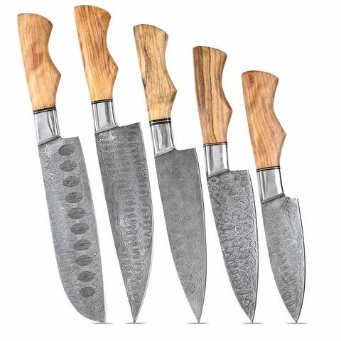 Other Kitchen Knife Set of 5 with Olive-Wood & Brass Handles Size ONE SIZE - 6 Thumbnail