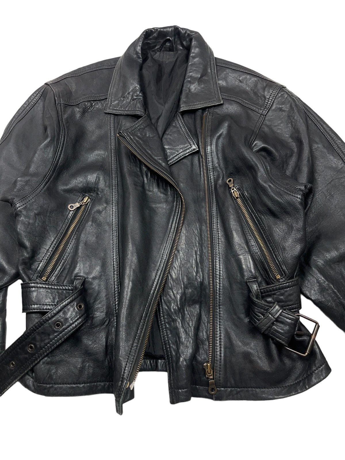 Vintage 90s Maddox Biker Leather Jacket Belted