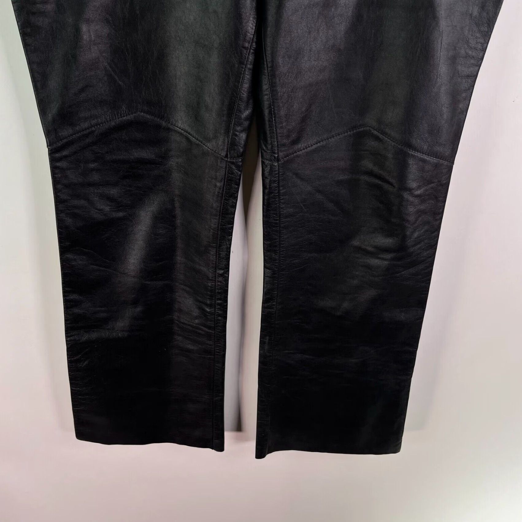 Express VINTAGE Express Leather Lined Pants Women Black Straight Leg 32x32 Size 10 90s Rock Biker Women's Size 32" / US 10 / IT 46 - 3 Thumbnail