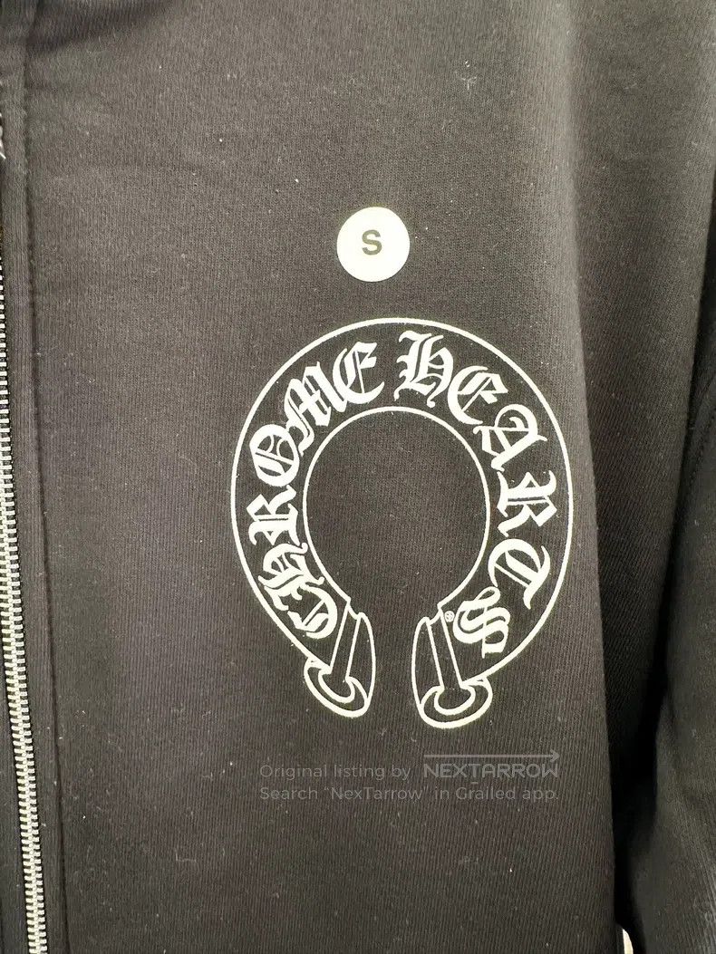CHROME HEARTS Size S Black horseshoe arm zipper hoodie thic