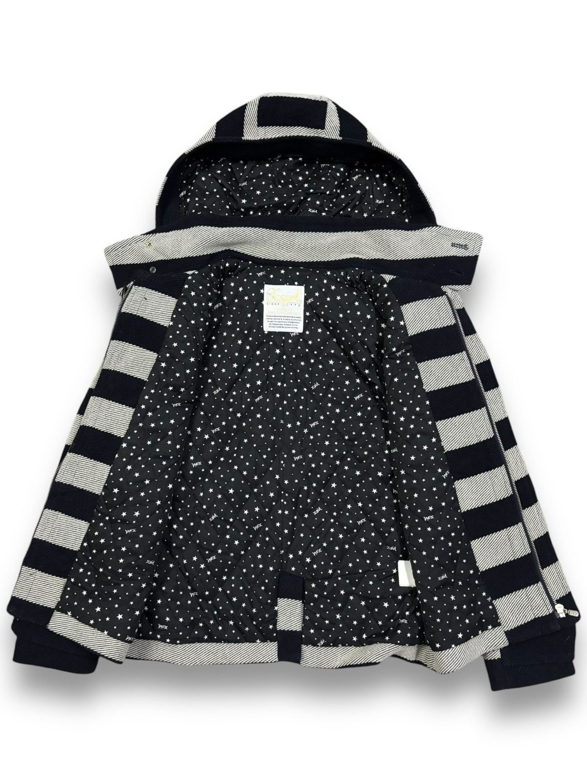 X-Girl X-Girl Navy & Grey Striped Wool Blend Hooded Duffle Jacket Size M / US 6-8 / IT 42-44 - 3 Thumbnail