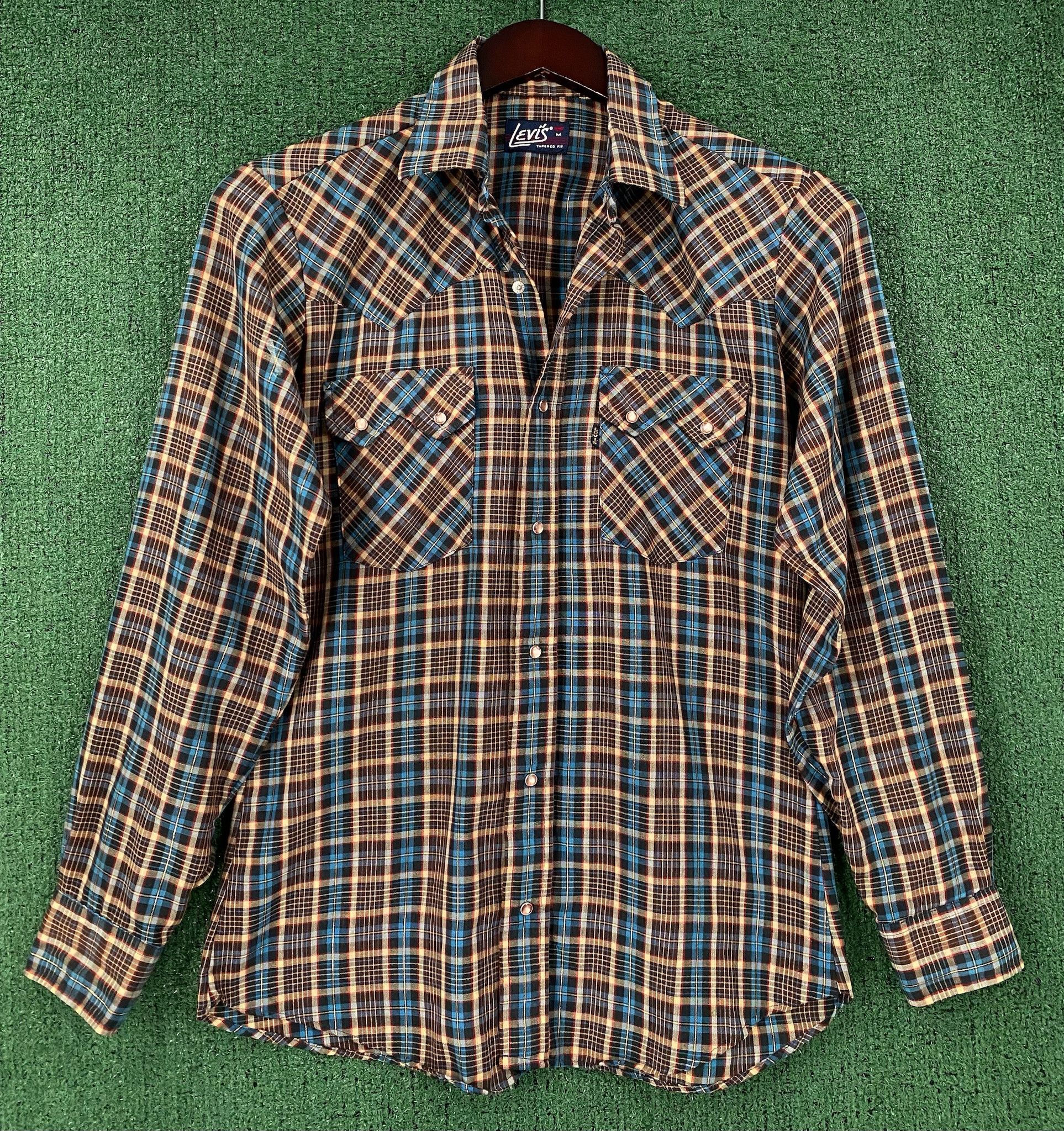 Levi's 70’s Levi’s Western Plaid Brown Teal Pearl Snap Shirt Small Size US S / EU 44-46 / 1 - 1 Thumbnail