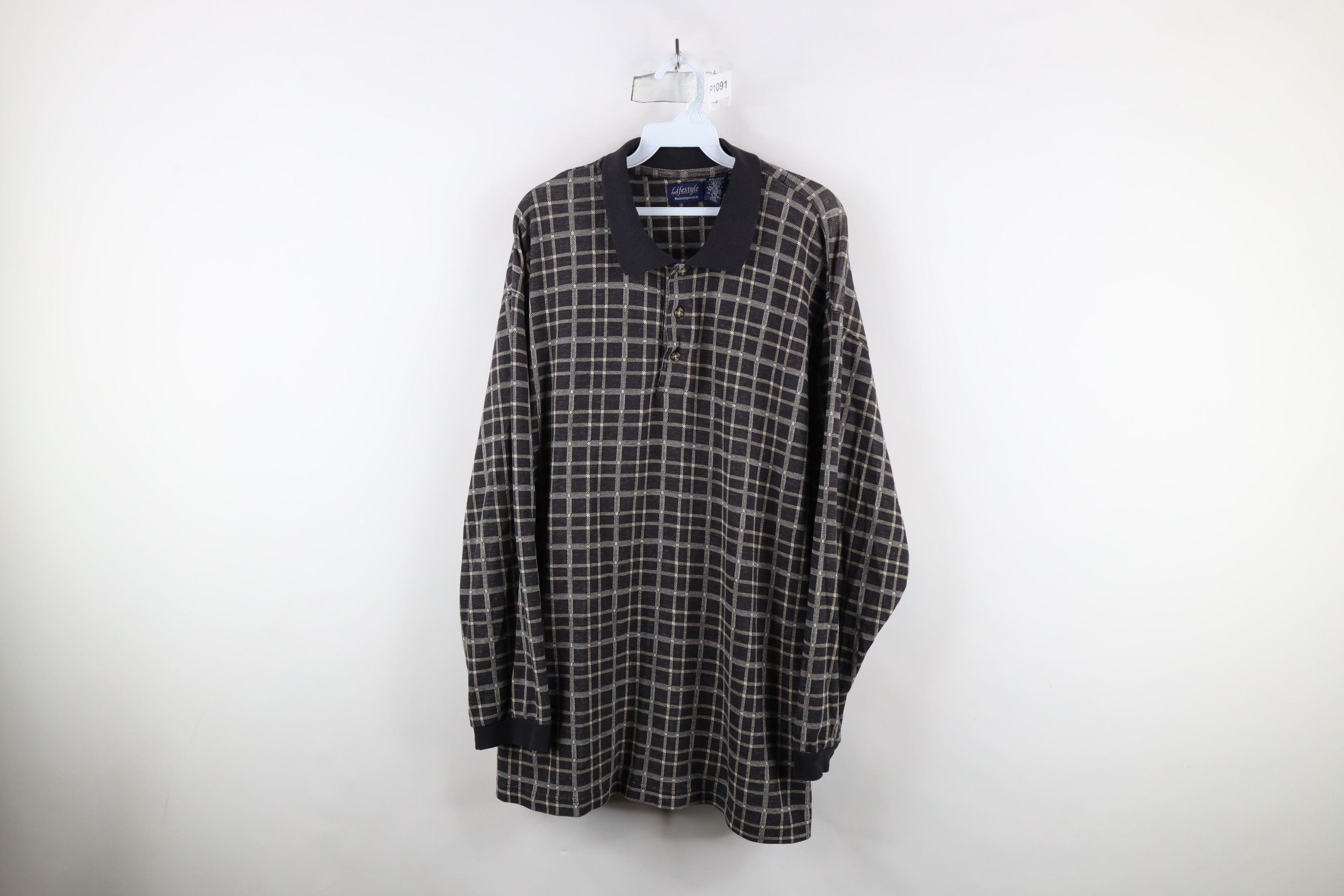Vintage Vintage 90s Streetwear Long Sleeve Rugby Polo Shirt Plaid Size US XXL / EU 58 / 5 - 1 Thumbnail