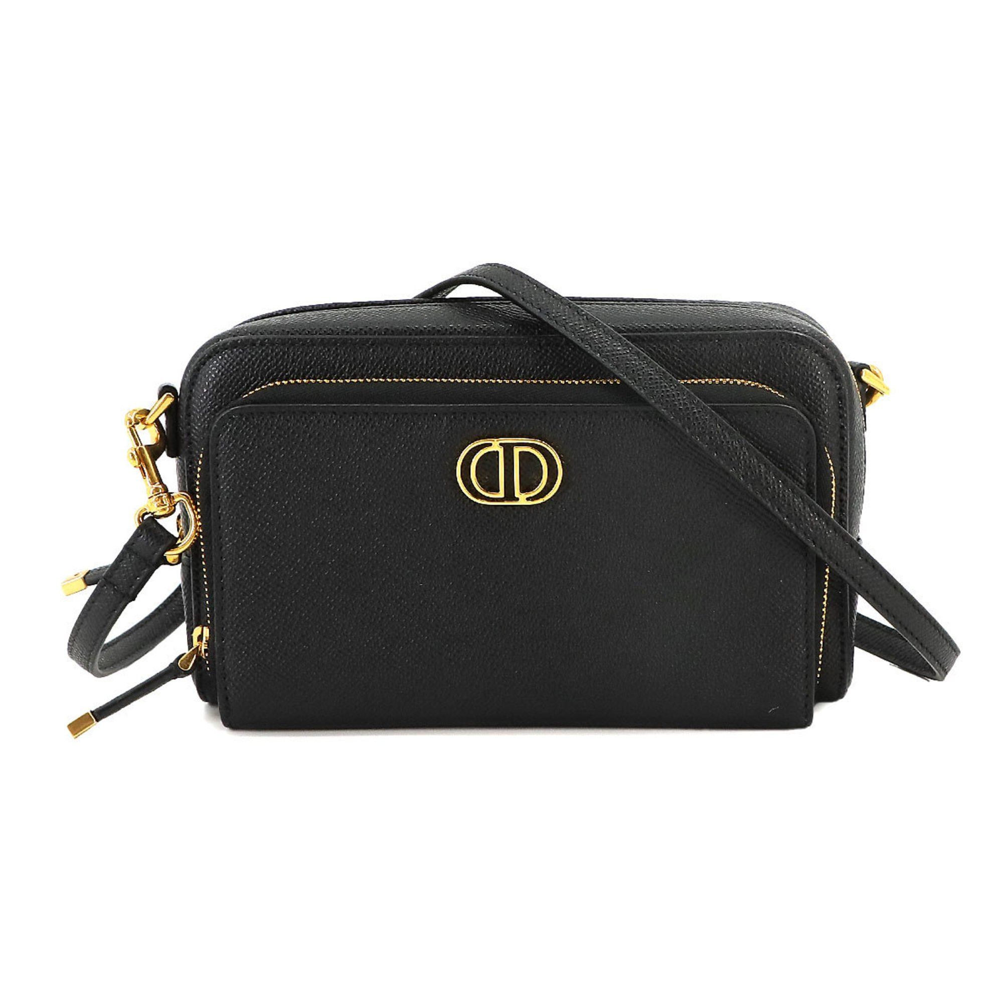 image of Christian Dior Caro Double Pouch Shoulder Bag Leather Black S7431Ubae, Women's