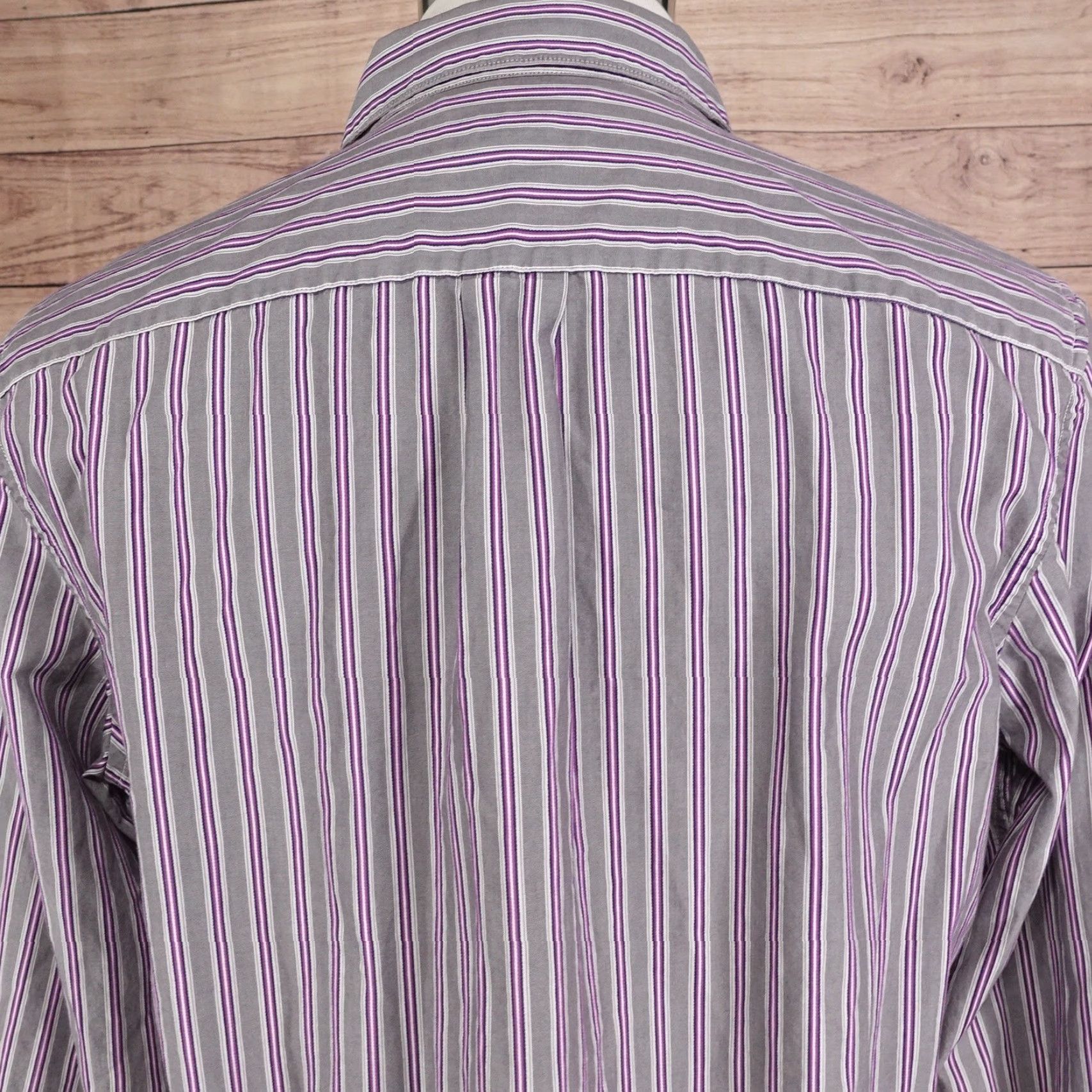 Liz Claiborne Claiborne Shirt Large Gray Purple Stripe Long Sleeve Button Up Slim Fit 80s 2ply Size US L / EU 52-54 / 3 - 5 Thumbnail