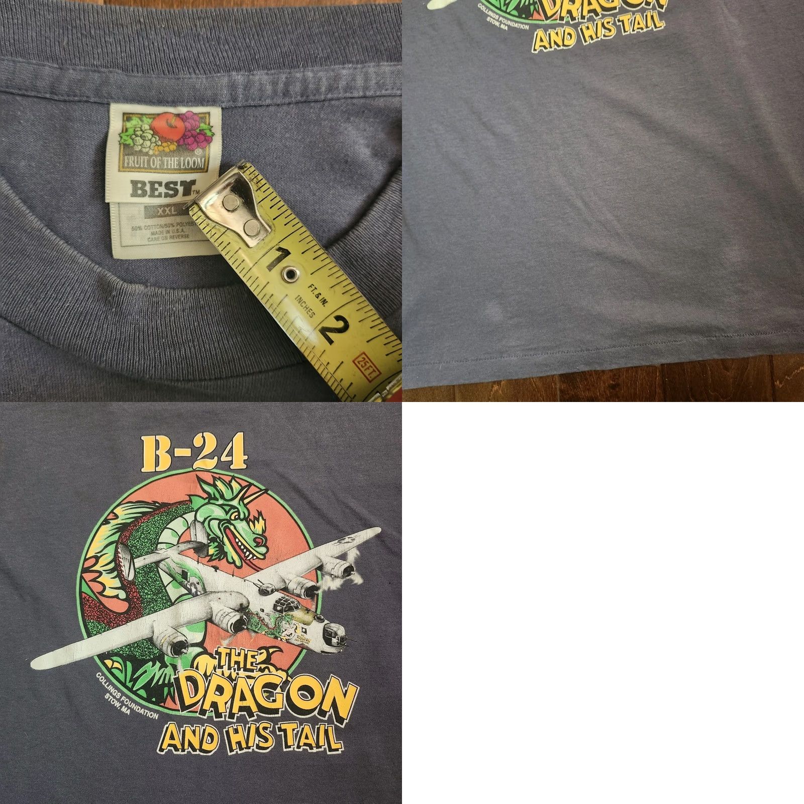 Fruit Of The Loom Fruit of the Loom B24 Dragon T Shirt Mens 2XL Gray Graphic Print USA Military Pilot 90s Tee Size US XXL / EU 58 / 5 - 8 Thumbnail