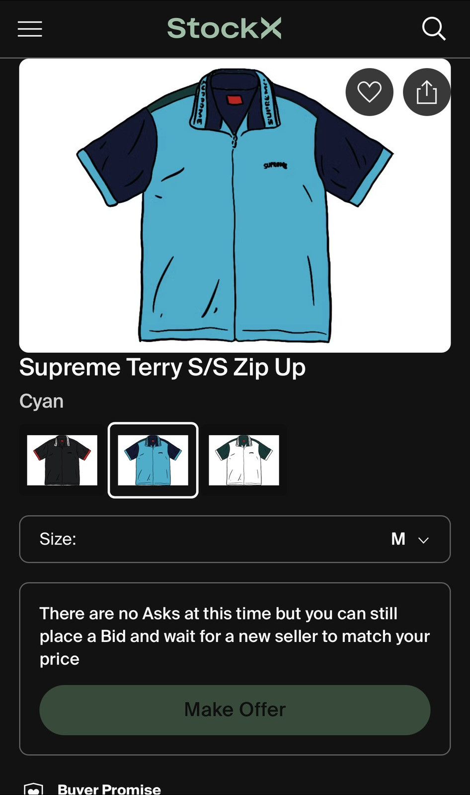 Supreme Supreme Terry S/S Zip Up SS20 Cyan SZ Medium💥 Size US M / EU 48-50 / 2 - 12 Thumbnail
