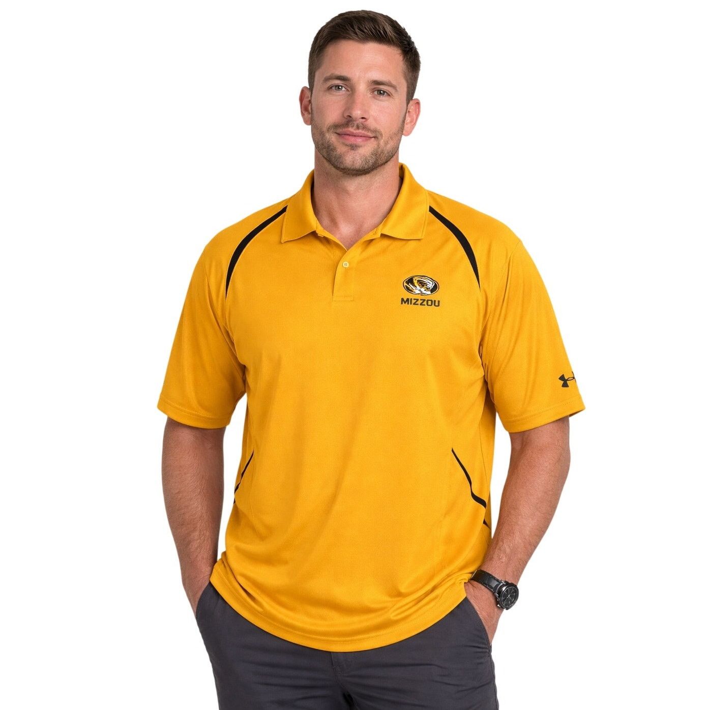 Under Armour Missouri Tigers Men Gold Under Armour Loose Fit Polo | Sz XL Size US XL / EU 56 / 4 - 1 Thumbnail