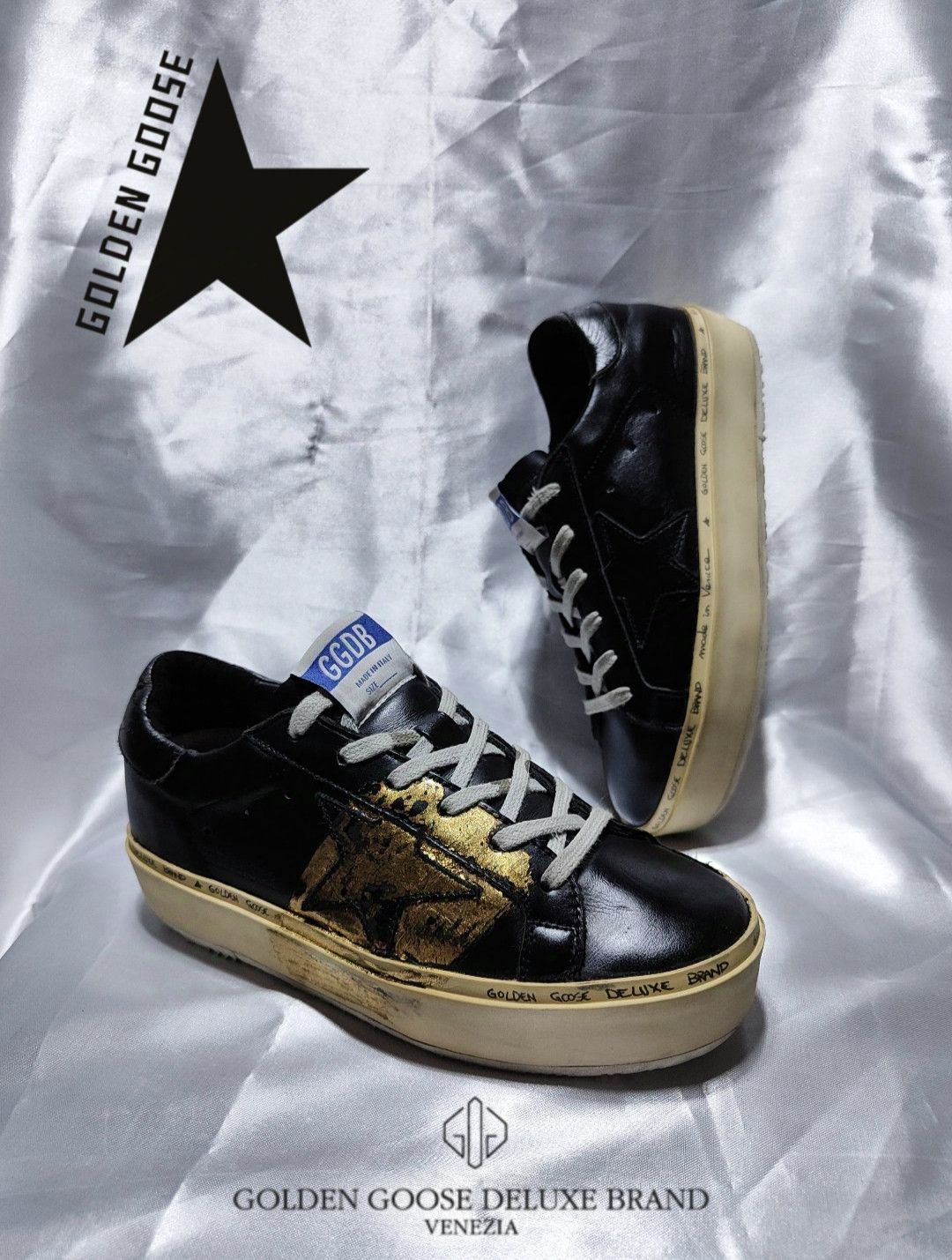 Golden Goose GGDB - HI STAR LEATHER BLACK/GOLD STAR LOGO Size US 6 / IT 36 - 1 Thumbnail
