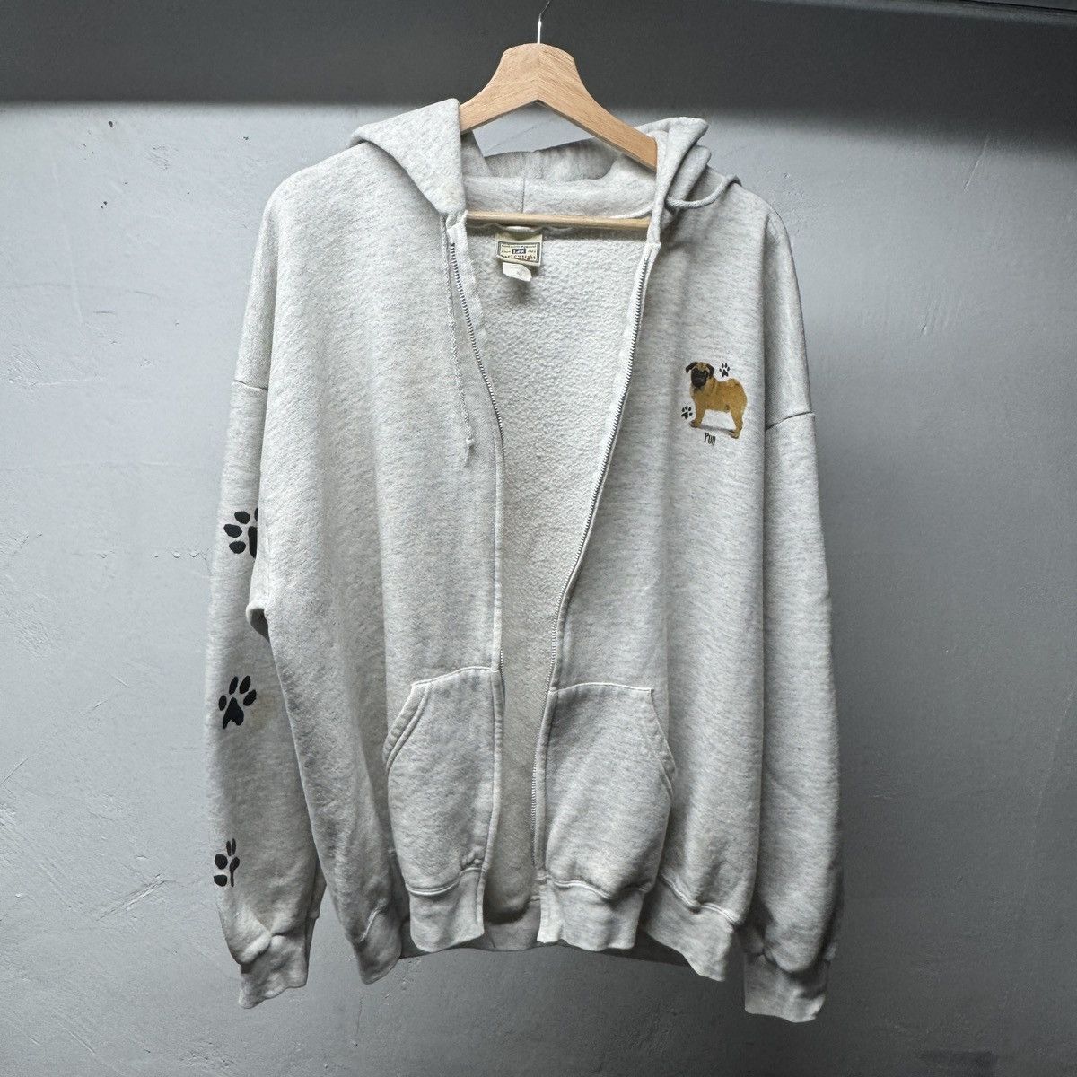 Vintage Thrashed Faded Distressed Pug Dog Zip Up Hoodie ERD Grunge Size US XL / EU 56 / 4 - 13 Thumbnail