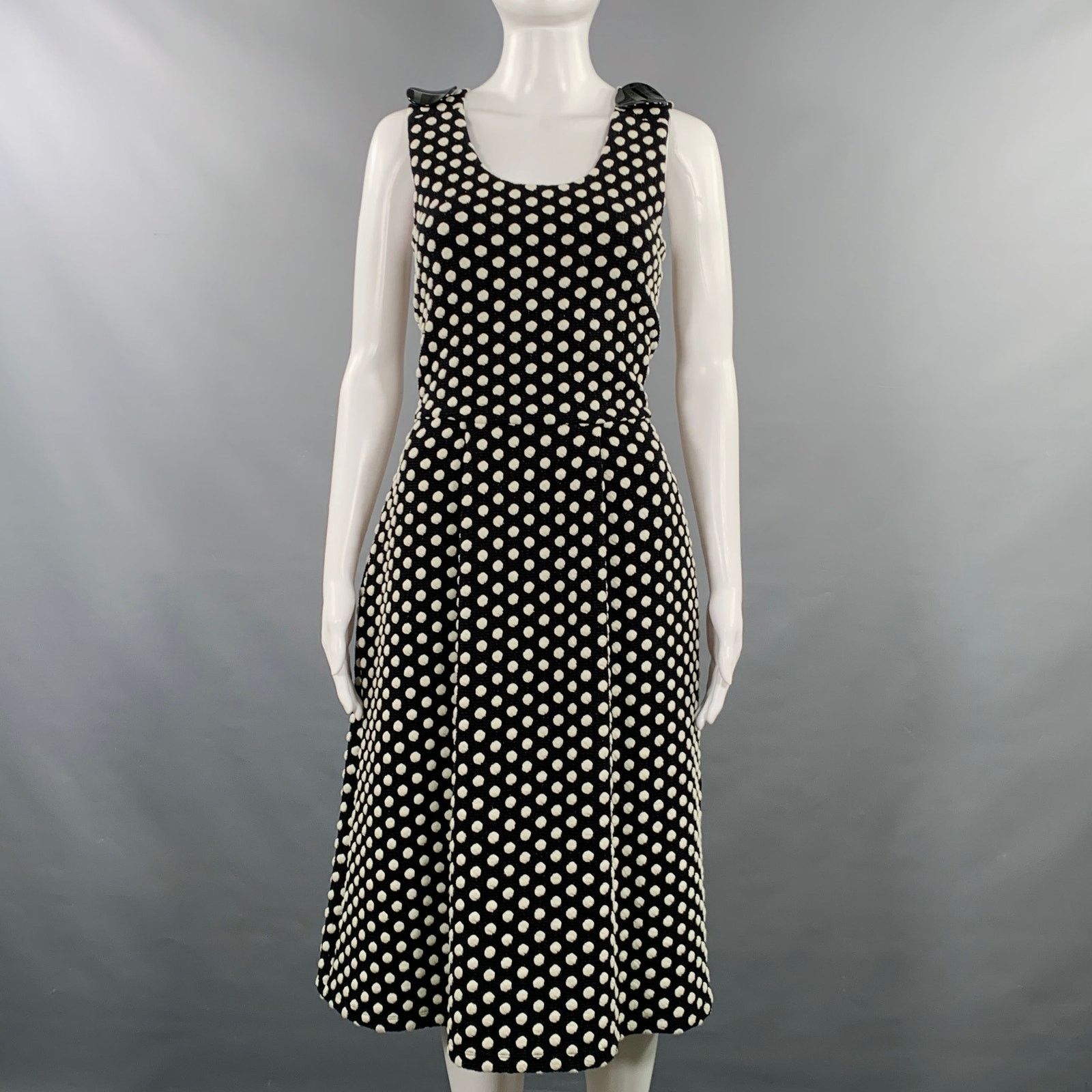 Emporio Armani Size 6 Black White Cotton Blend Polka Dot A-Line Dress Size M / US 6-8 / IT 42-44 - 1 Thumbnail