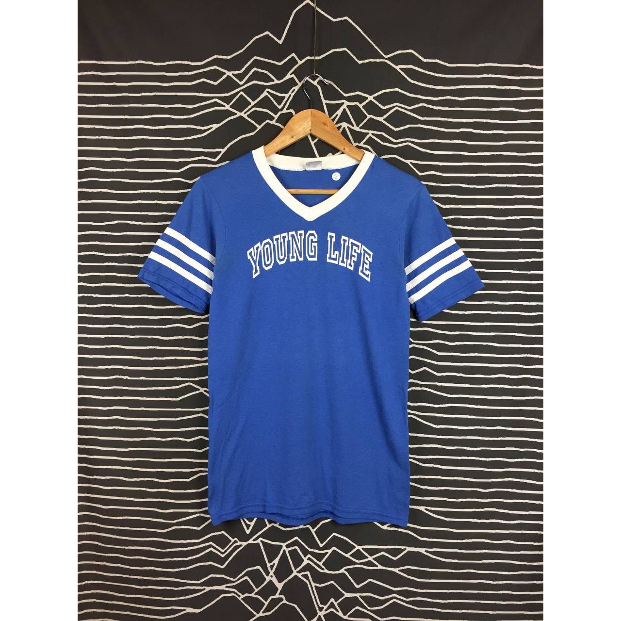 Augusta Sportswear × Vintage Vtg 50/50 Augusta Sportswear Young Life Sleeve Stripe Tee Size US S / EU 44-46 / 1 - 2 Thumbnail