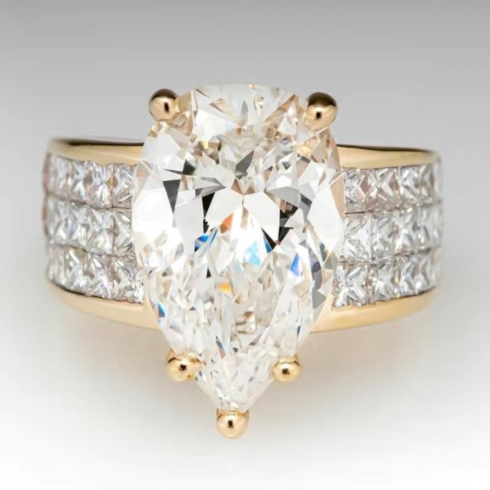 Jewelry Women’s teardrop cubic zirconia 18kt gold cocktail ring 10 Size ONE SIZE - 2 Thumbnail