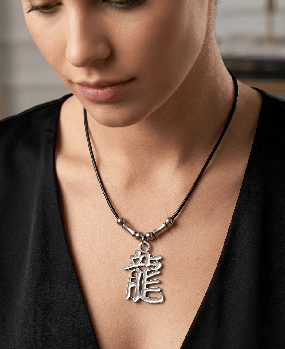 Other Vintage Style Dragon Kanji Pendant Necklace Japanese Symbol Size ONE SIZE - 1 Thumbnail