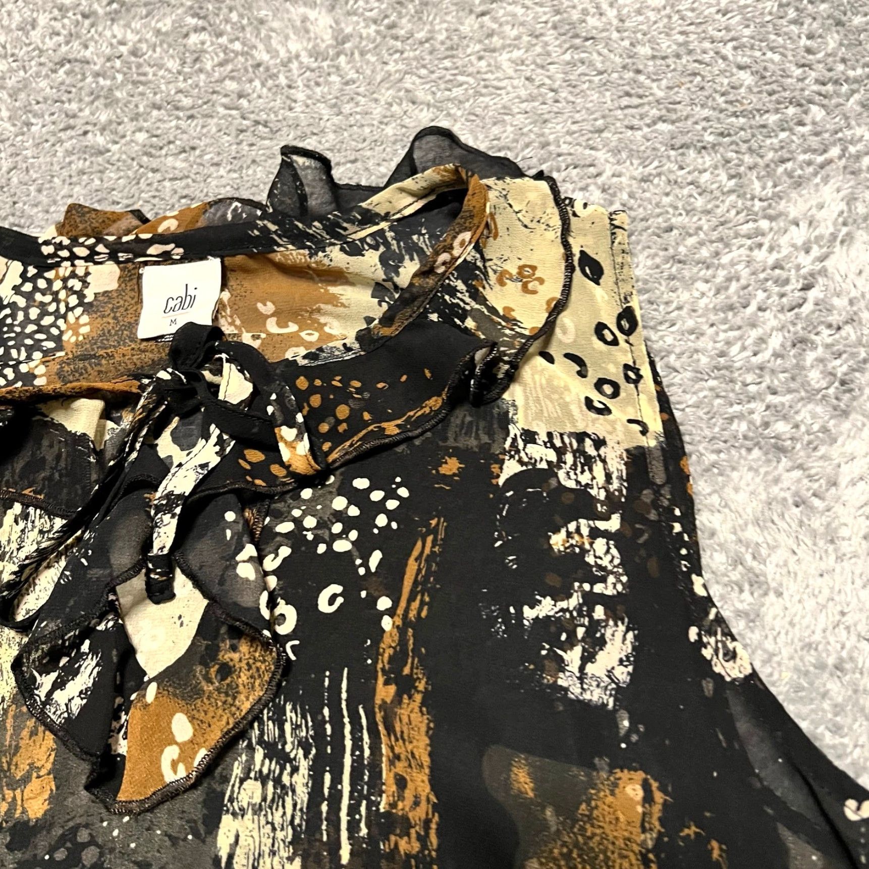 Vintage Cabi Tank Top Shirt Womens Medium Incandescent Black Ruffle Tie Neck Sheer 4185 Size M / US 6-8 / IT 42-44 - 2 Thumbnail
