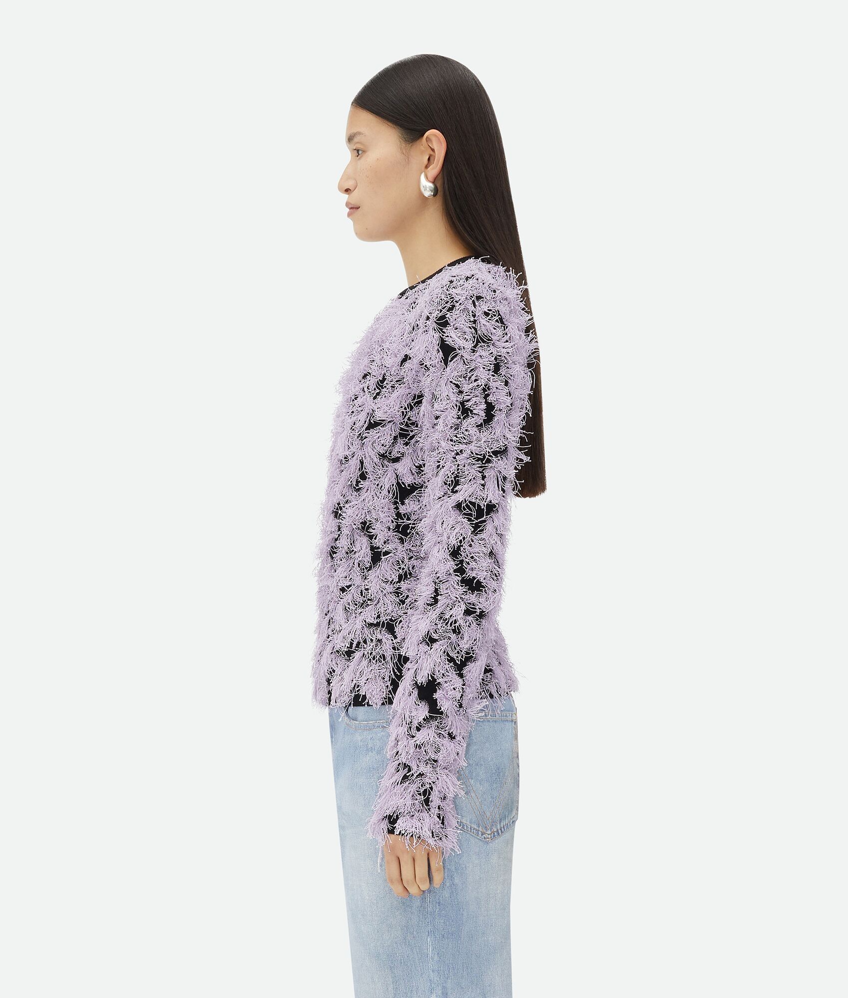 Bottega Veneta o1n1vont0425 Wool Fringed Sweater in Pale Lilac/Black Size S / US 4 / IT 40 - 2 Thumbnail