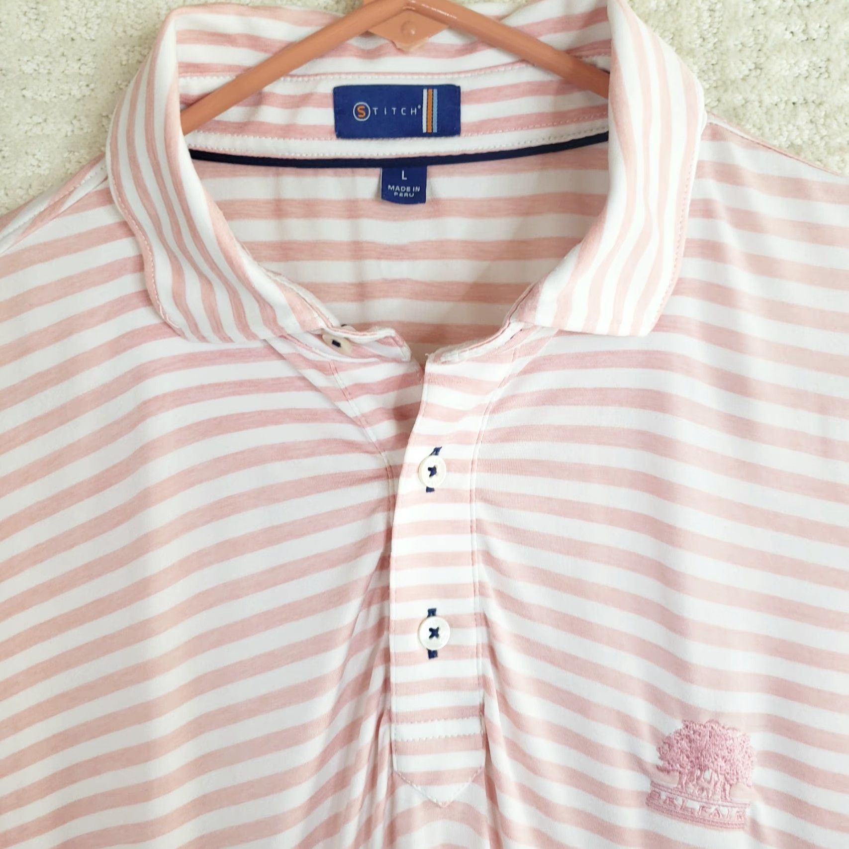 Vintage Stitch Polo Shirt Mens Large Pink White Striped Performance Golf Stretch Shirt Size US L / EU 52-54 / 3 - 3 Thumbnail