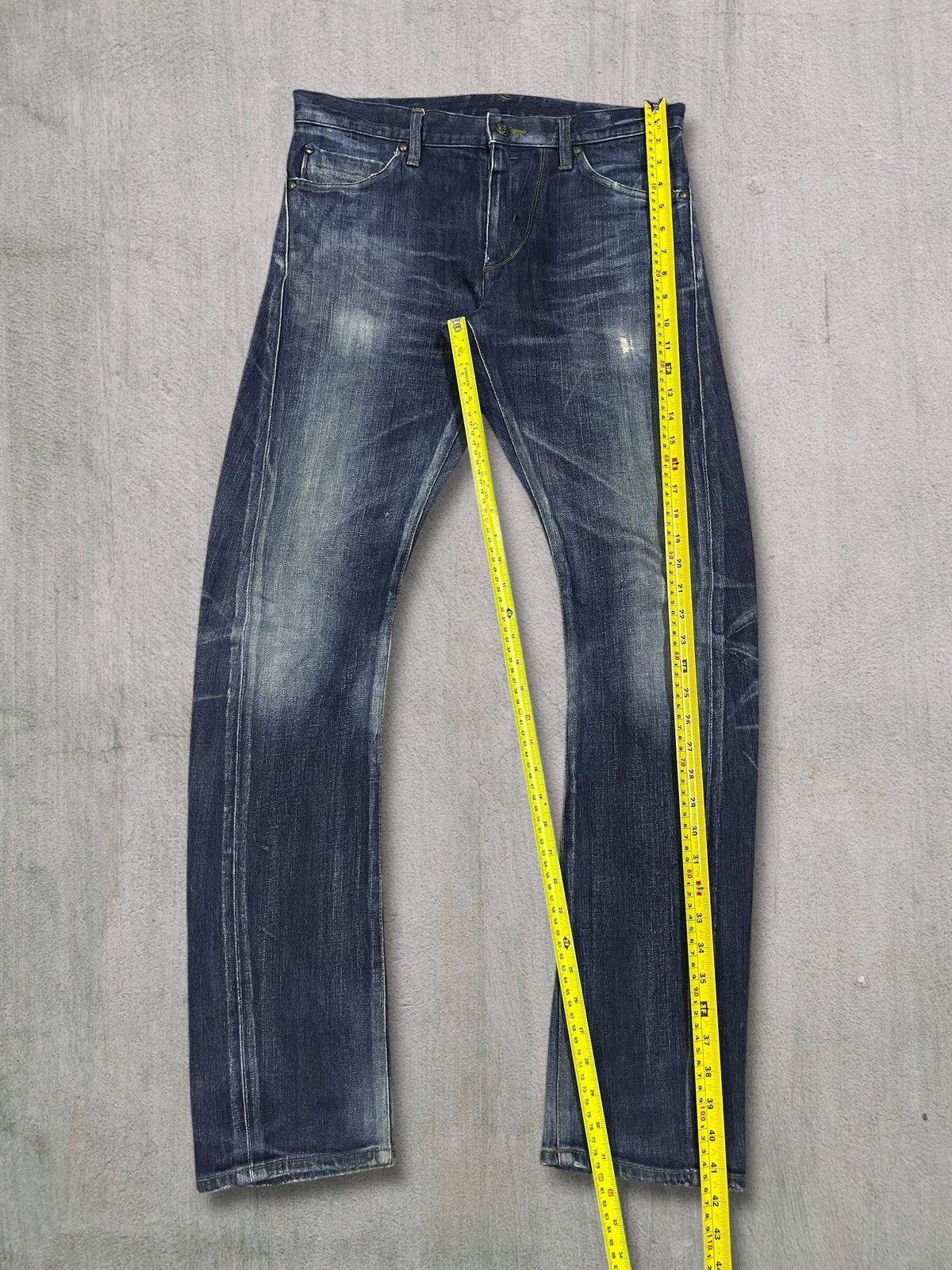 Vintage Japanese Goth Skull Blue Wash Back Buckle Slim Jeans