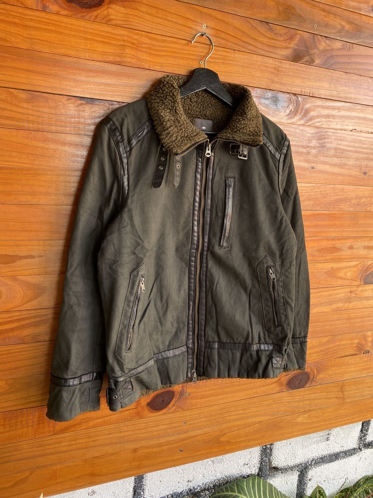 Japanese Brand Rattle Trap Sherpa Lined Olive Green Jacket Biker Winter Size US M / EU 48-50 / 2 - 6 Thumbnail